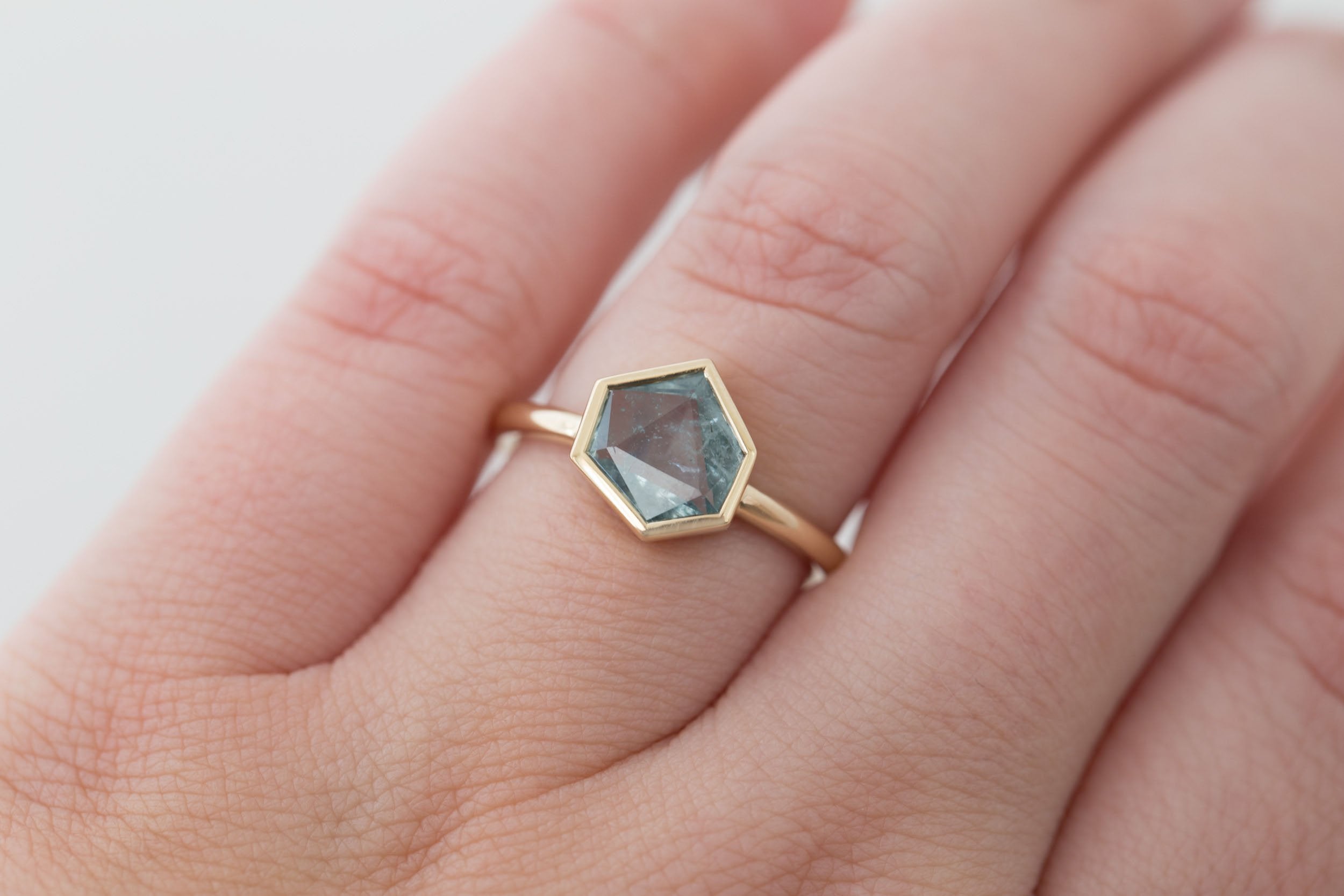 Avens Ring | Mint Geocut Sapphire Engagement Ring 1.93 ct | 14k Recycled Gold | One of a Kind