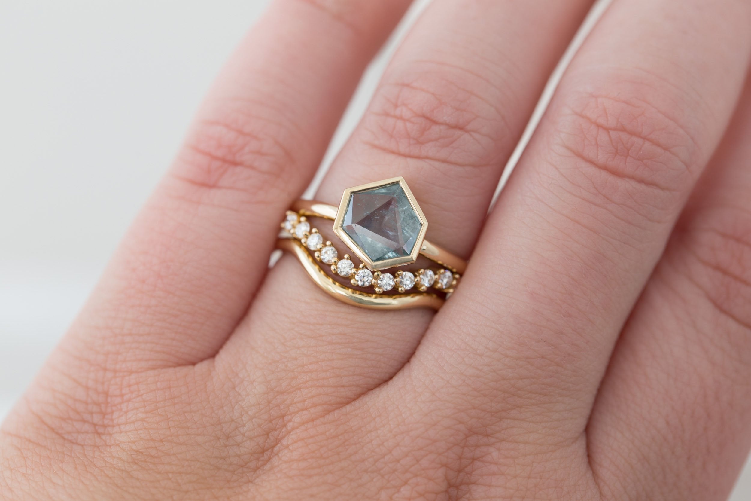 Avens Ring | Mint Geocut Sapphire Engagement Ring 1.93 ct | 14k Recycled Gold | One of a Kind