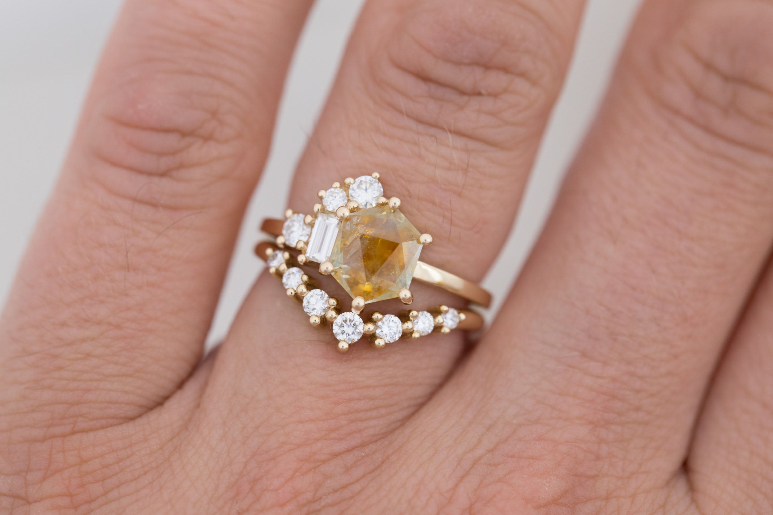 Freya Ring | Montana Yellow Geocut Sapphire + Diamond Cluster Engagement Ring 1.93 ct | 14k Recycled Gold | One of a Kind