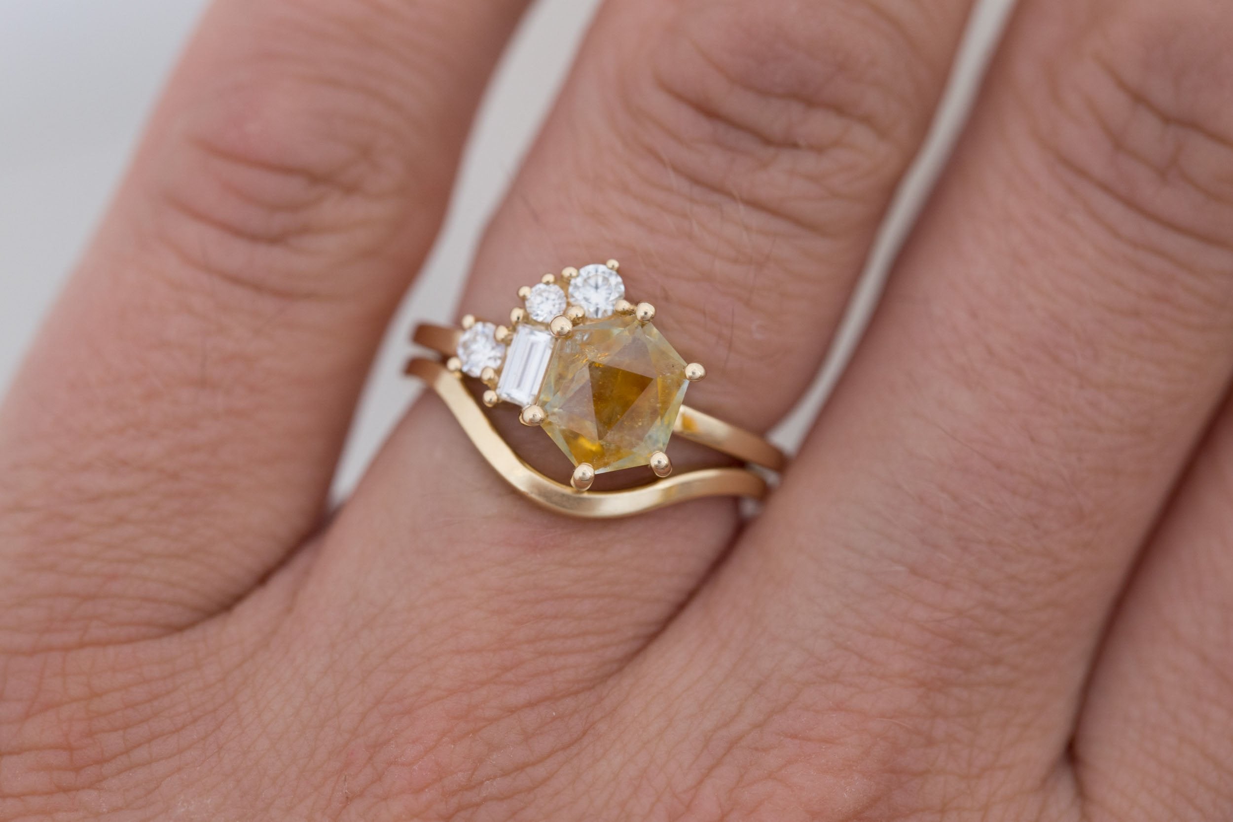 Freya Ring | Montana Yellow Geocut Sapphire + Diamond Cluster Engagement Ring 1.93 ct | 14k Recycled Gold | One of a Kind