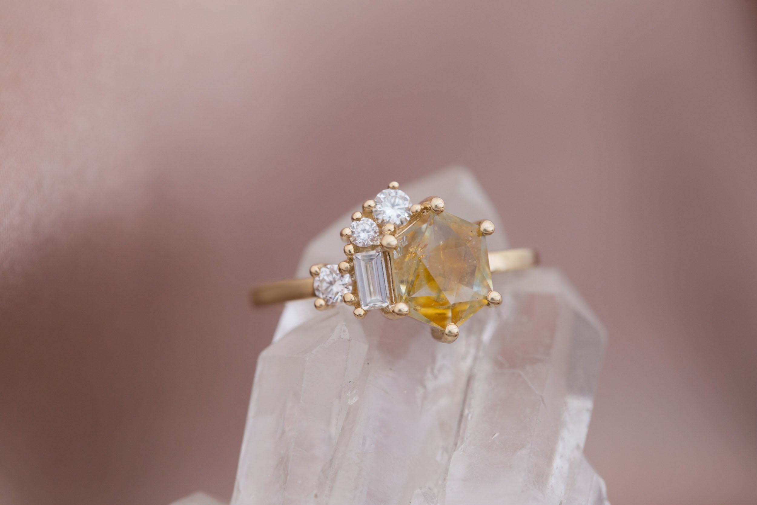 Freya Ring | Montana Yellow Geocut Sapphire + Diamond Cluster Engagement Ring 1.93 ct | 14k Recycled Gold | One of a Kind