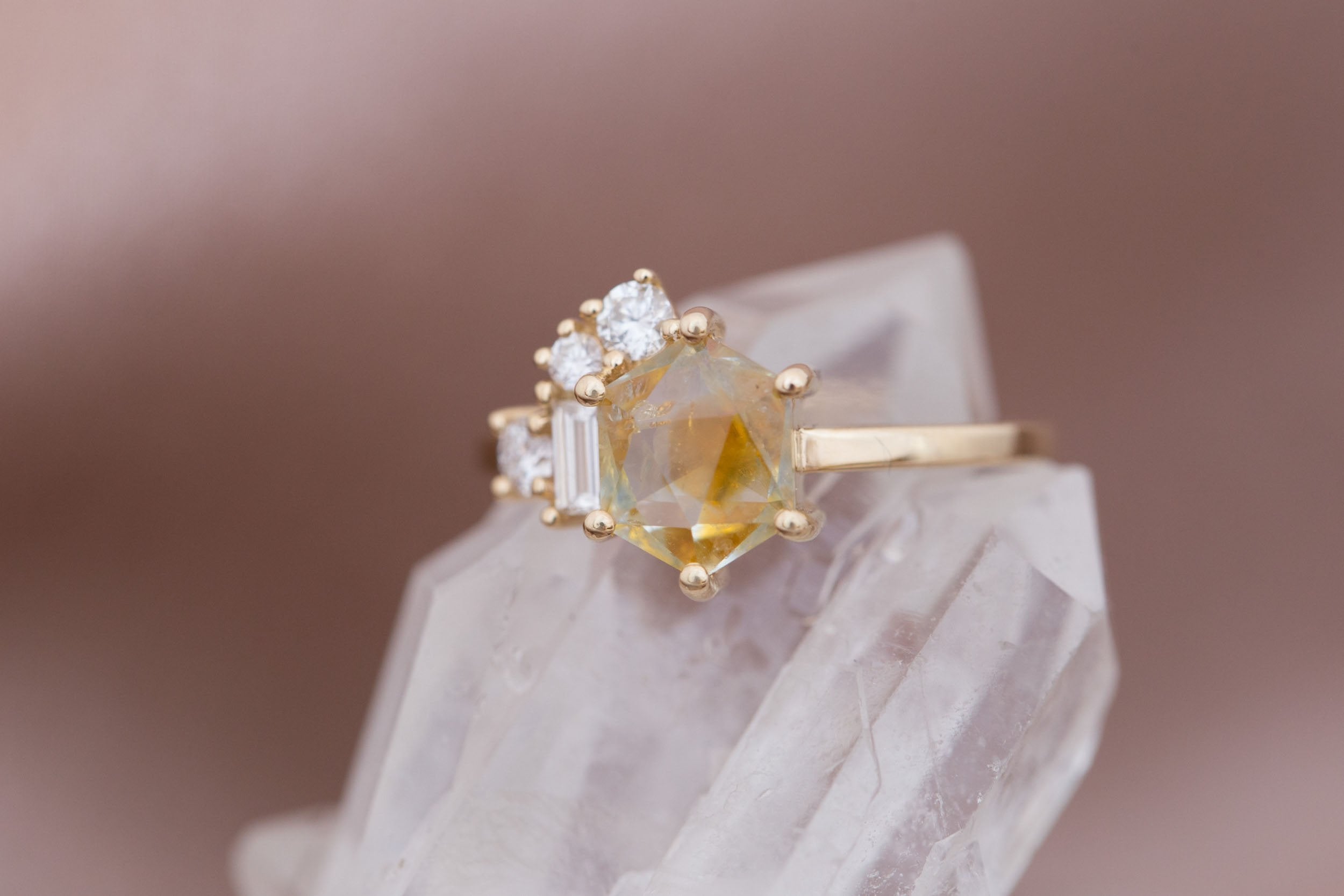 Freya Ring | Montana Yellow Geocut Sapphire + Diamond Cluster Engagement Ring 1.93 ct | 14k Recycled Gold | One of a Kind