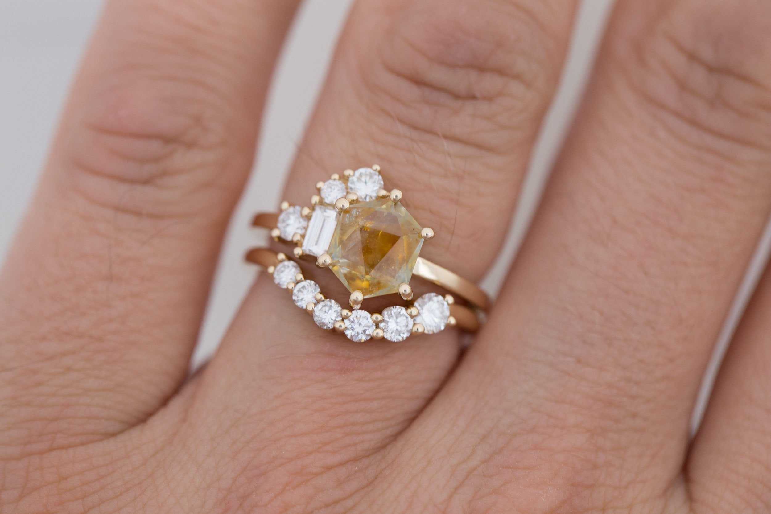 Freya Ring | Montana Yellow Geocut Sapphire + Diamond Cluster Engagement Ring 1.93 ct | 14k Recycled Gold | One of a Kind