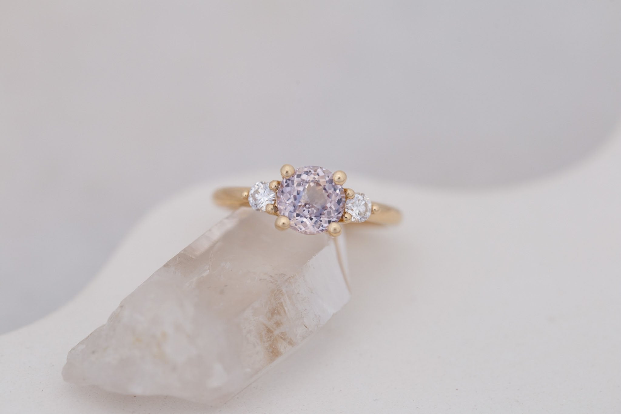 Maeve Ring | Icy Lavender Sapphire + Round Diamond Accent Engagement Ring 1.94 ct | 14k Recycled Gold | One of a Kind