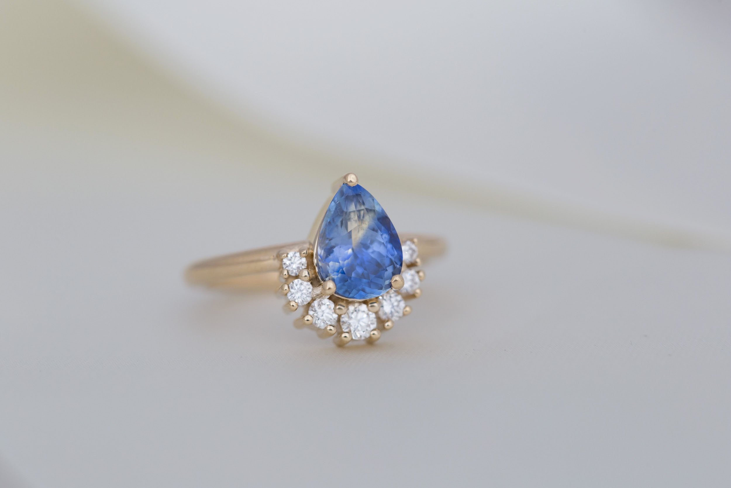 Laurel Ring | Bicolor Pear Cut Sapphire + Diamond Cluster Engagement Ring 1.95 ct | 14k Recycled Gold
