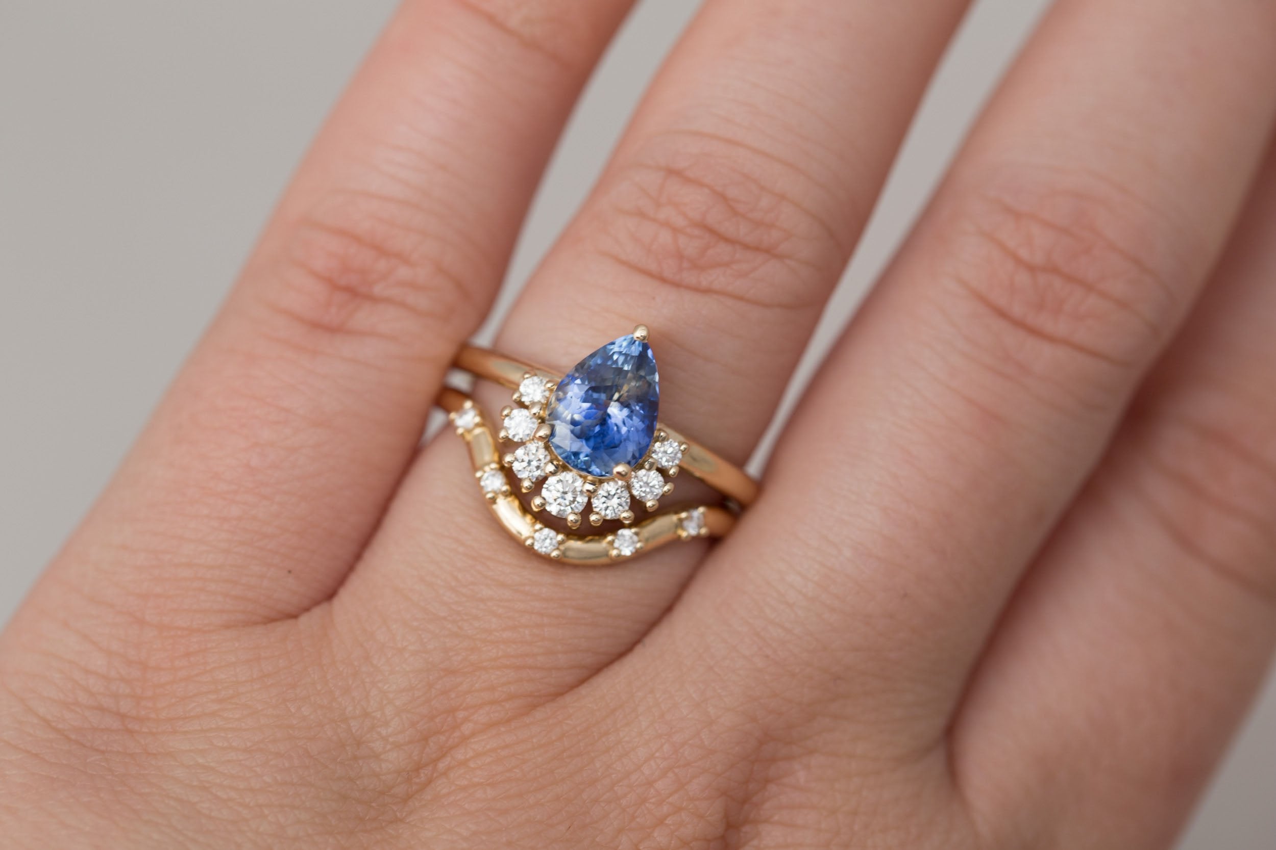 Laurel Ring | Bicolor Pear Cut Sapphire + Diamond Cluster Engagement Ring 1.95 ct | 14k Recycled Gold