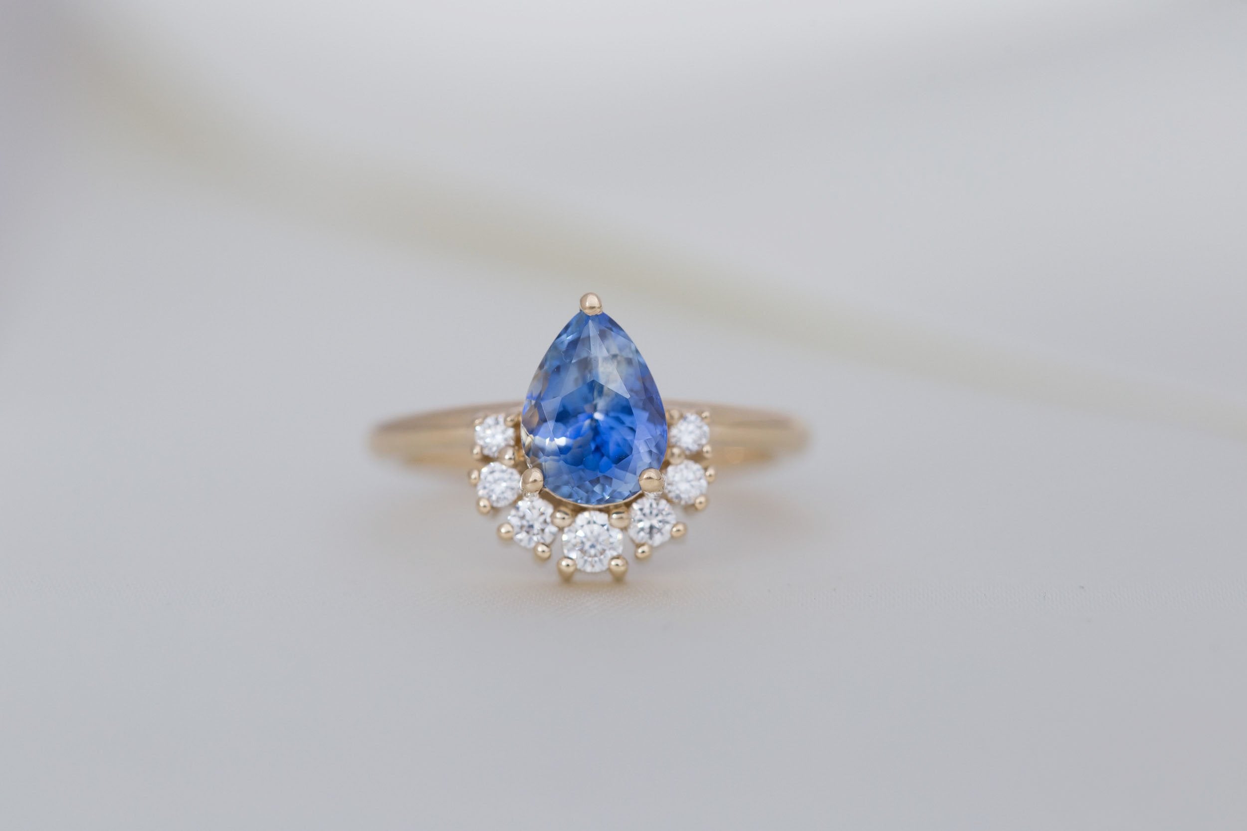 Laurel Ring | Bicolor Pear Cut Sapphire + Diamond Cluster Engagement Ring 1.95 ct | 14k Recycled Gold