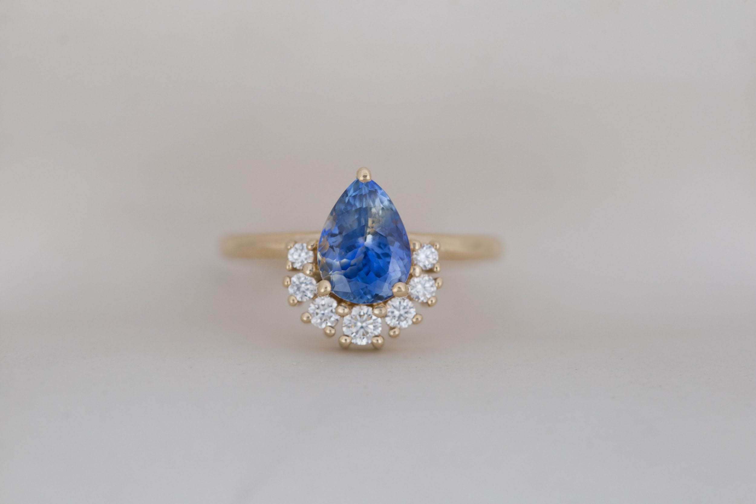 Laurel Ring | Bicolor Pear Cut Sapphire + Diamond Cluster Engagement Ring 1.95 ct | 14k Recycled Gold