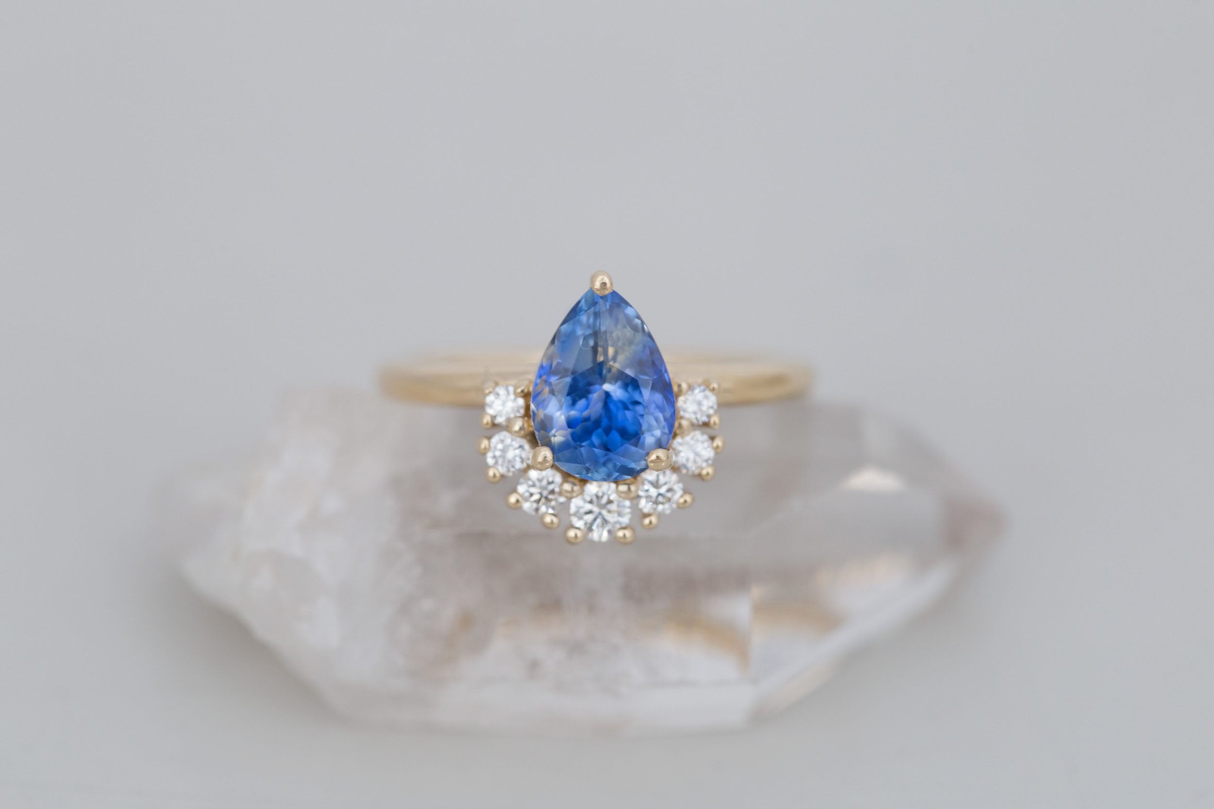 Laurel Ring | Bicolor Pear Cut Sapphire + Diamond Cluster Engagement Ring 1.95 ct | 14k Recycled Gold