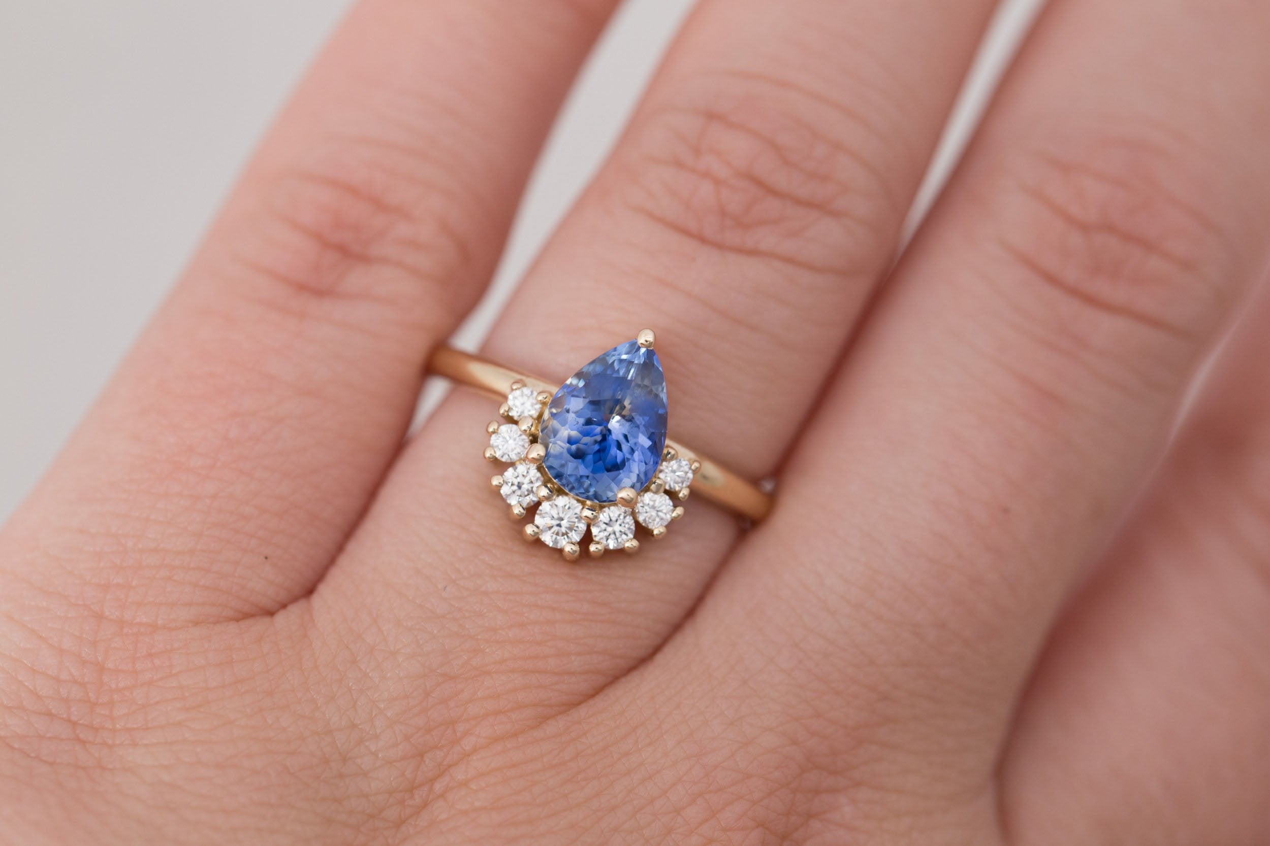 Laurel Ring | Bicolor Pear Cut Sapphire + Diamond Cluster Engagement Ring 1.95 ct | 14k Recycled Gold
