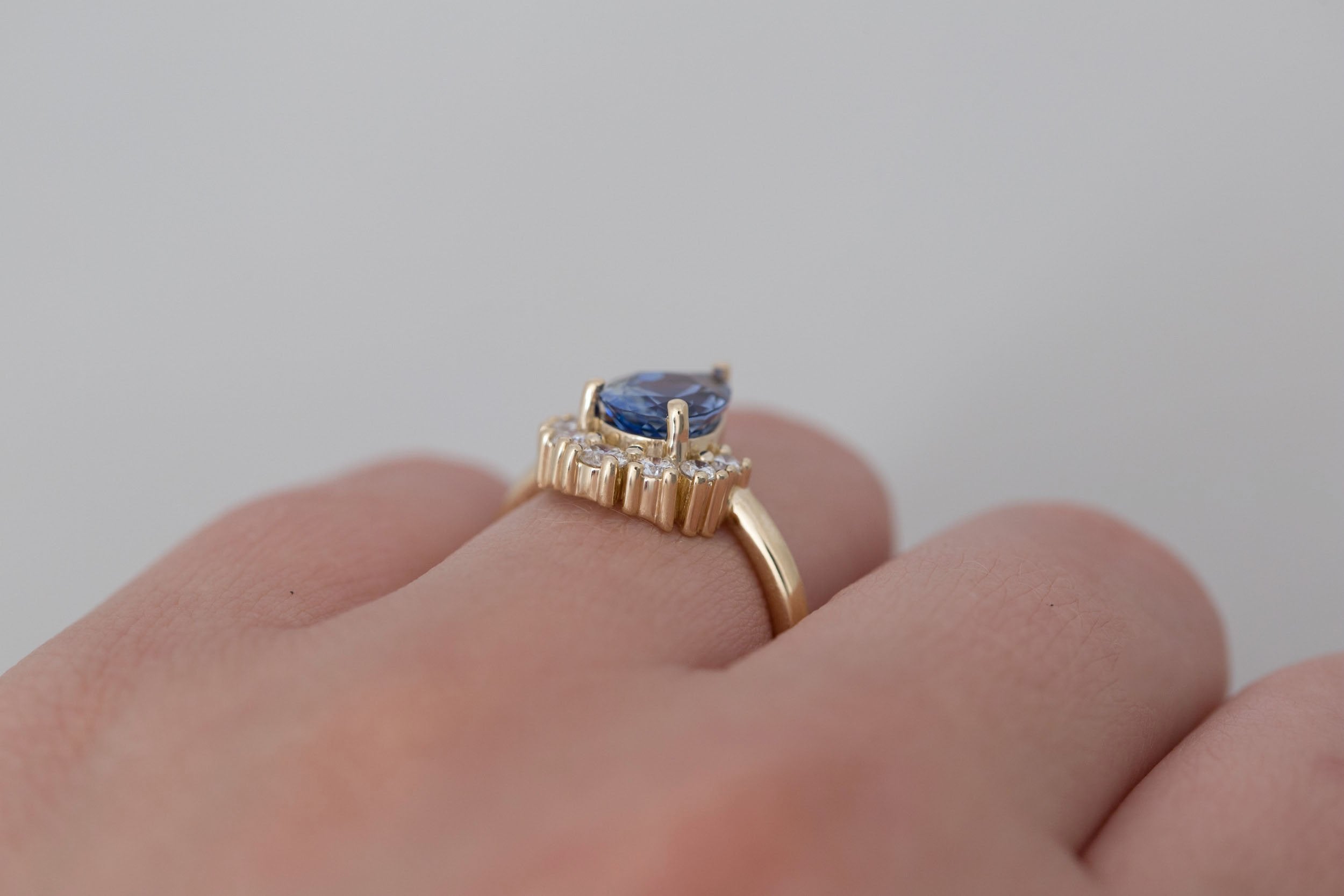 Laurel Ring | Bicolor Pear Cut Sapphire + Diamond Cluster Engagement Ring 1.95 ct | 14k Recycled Gold
