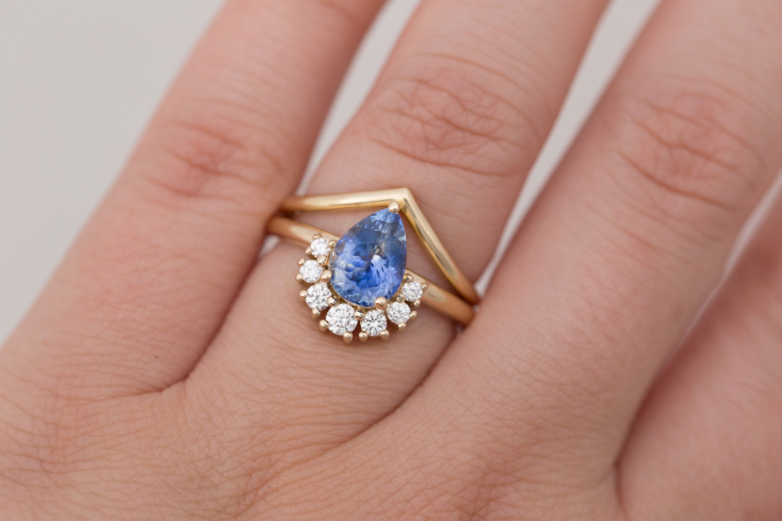 Laurel Ring | Bicolor Pear Cut Sapphire + Diamond Cluster Engagement Ring 1.95 ct | 14k Recycled Gold