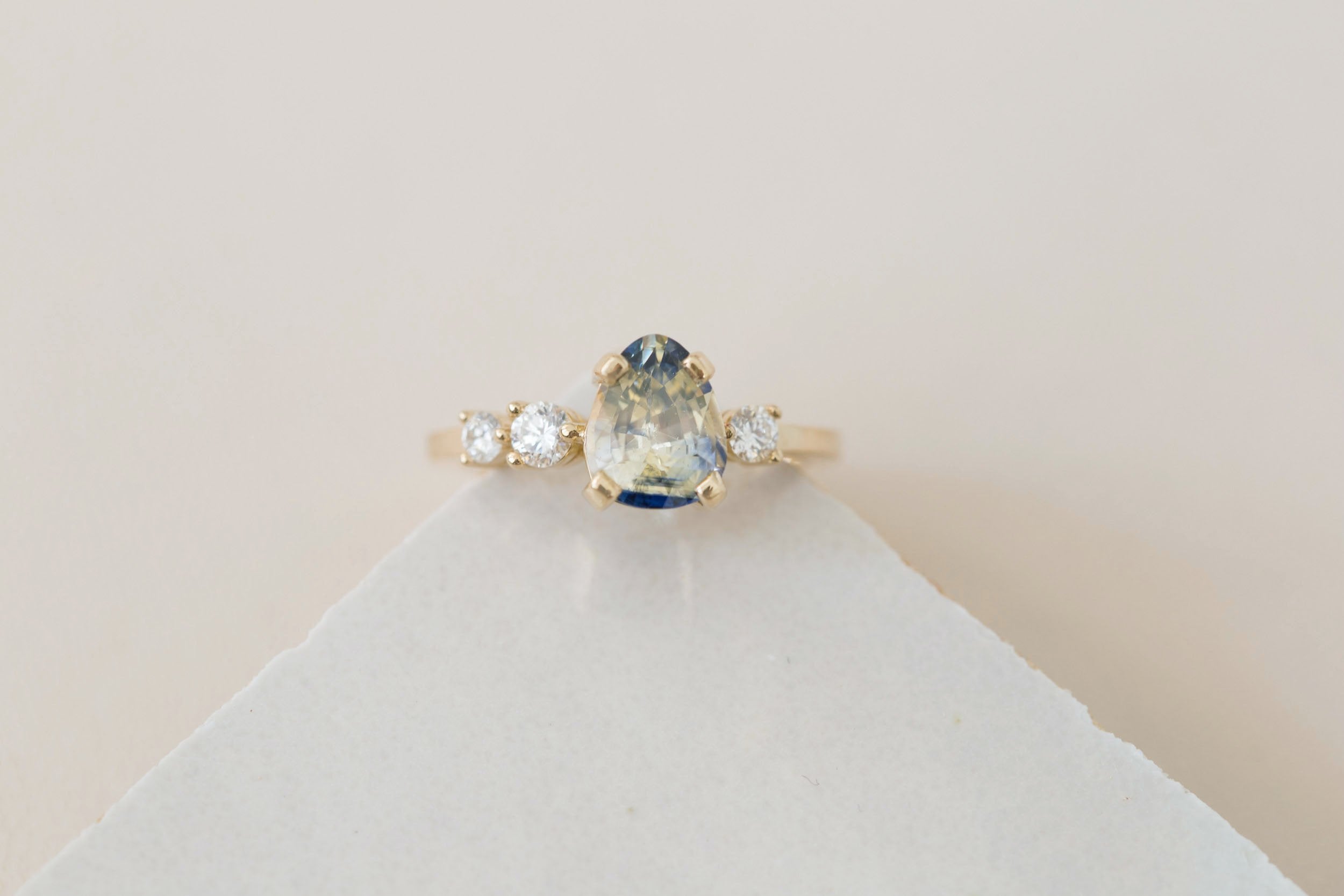 Cassia Ring | Bicolor Pale Yellow and Blue Sapphire + Diamond Asymmetrical Engagement Ring 1.96 ct | 14k Recycled Gold | One of a Kind