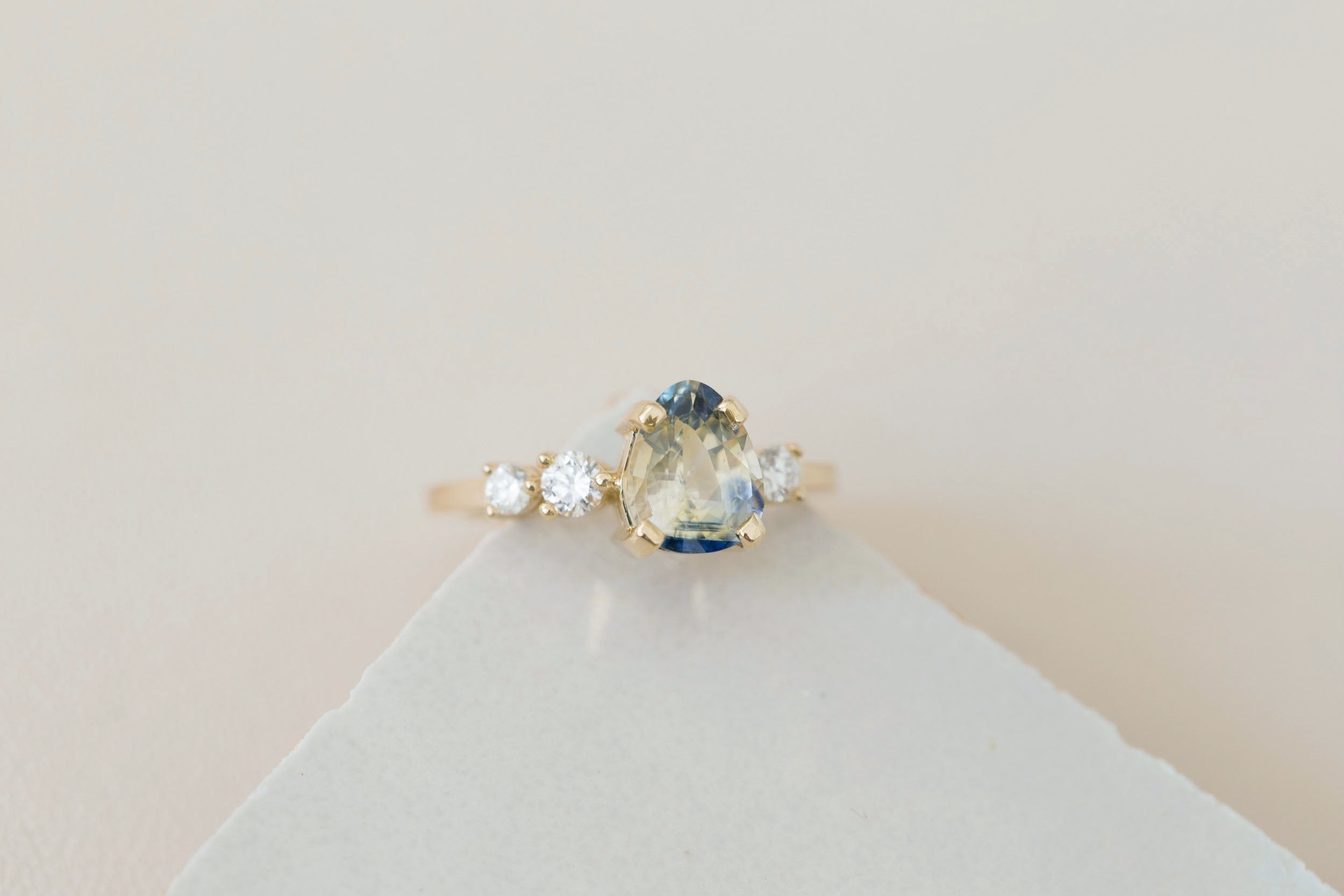 Cassia Ring | Bicolor Pale Yellow and Blue Sapphire + Diamond Asymmetrical Engagement Ring 1.96 ct | 14k Recycled Gold | One of a Kind