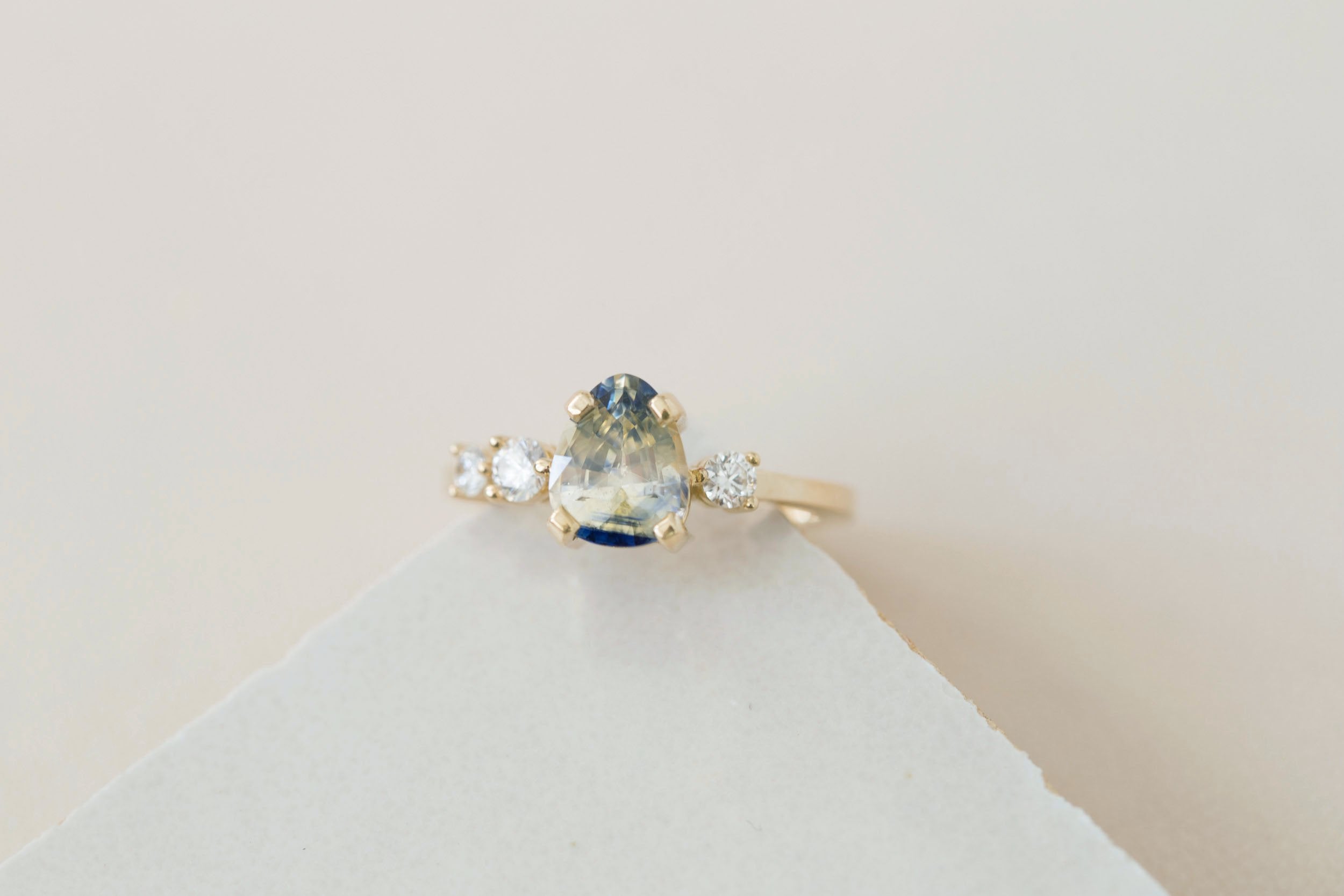 Cassia Ring | Bicolor Pale Yellow and Blue Sapphire + Diamond Asymmetrical Engagement Ring 1.96 ct | 14k Recycled Gold | One of a Kind