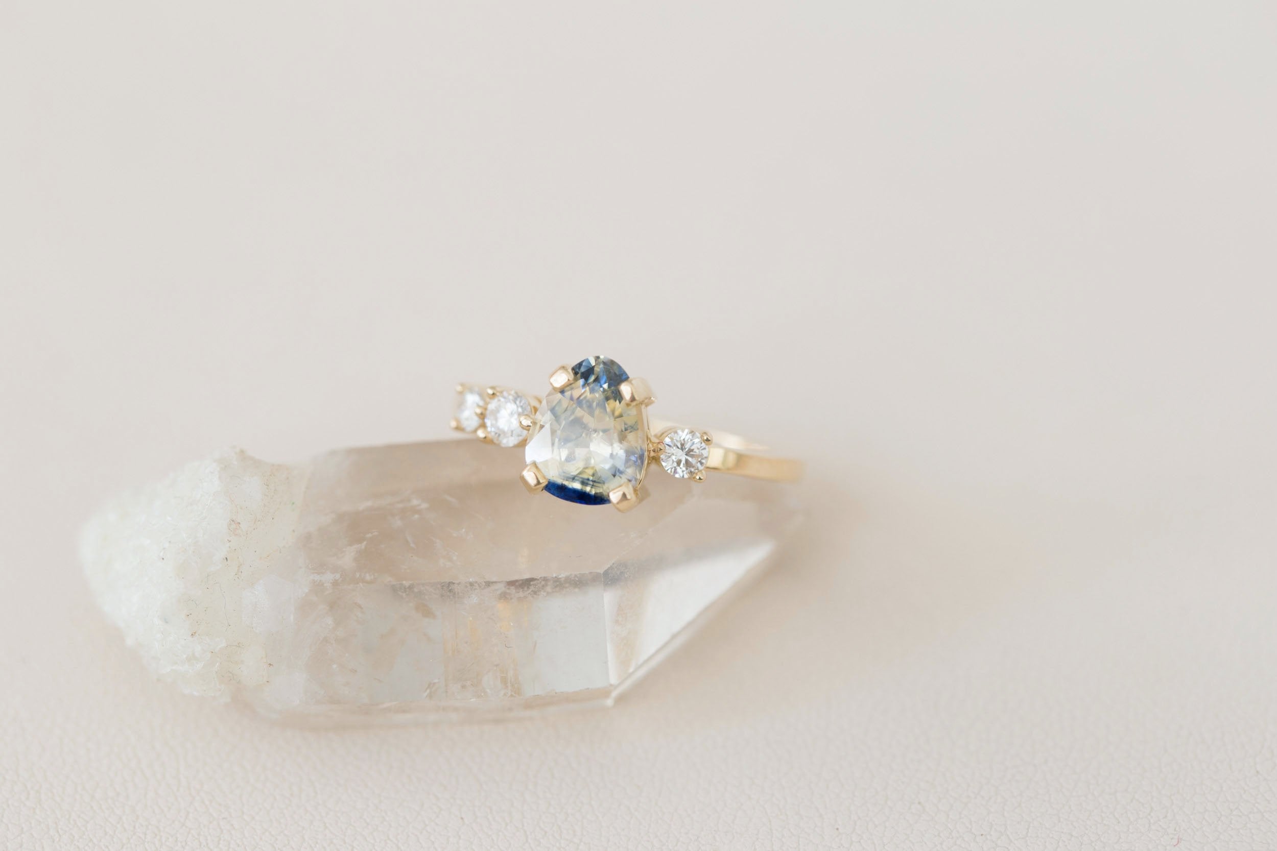Cassia Ring | Bicolor Pale Yellow and Blue Sapphire + Diamond Asymmetrical Engagement Ring 1.96 ct | 14k Recycled Gold | One of a Kind