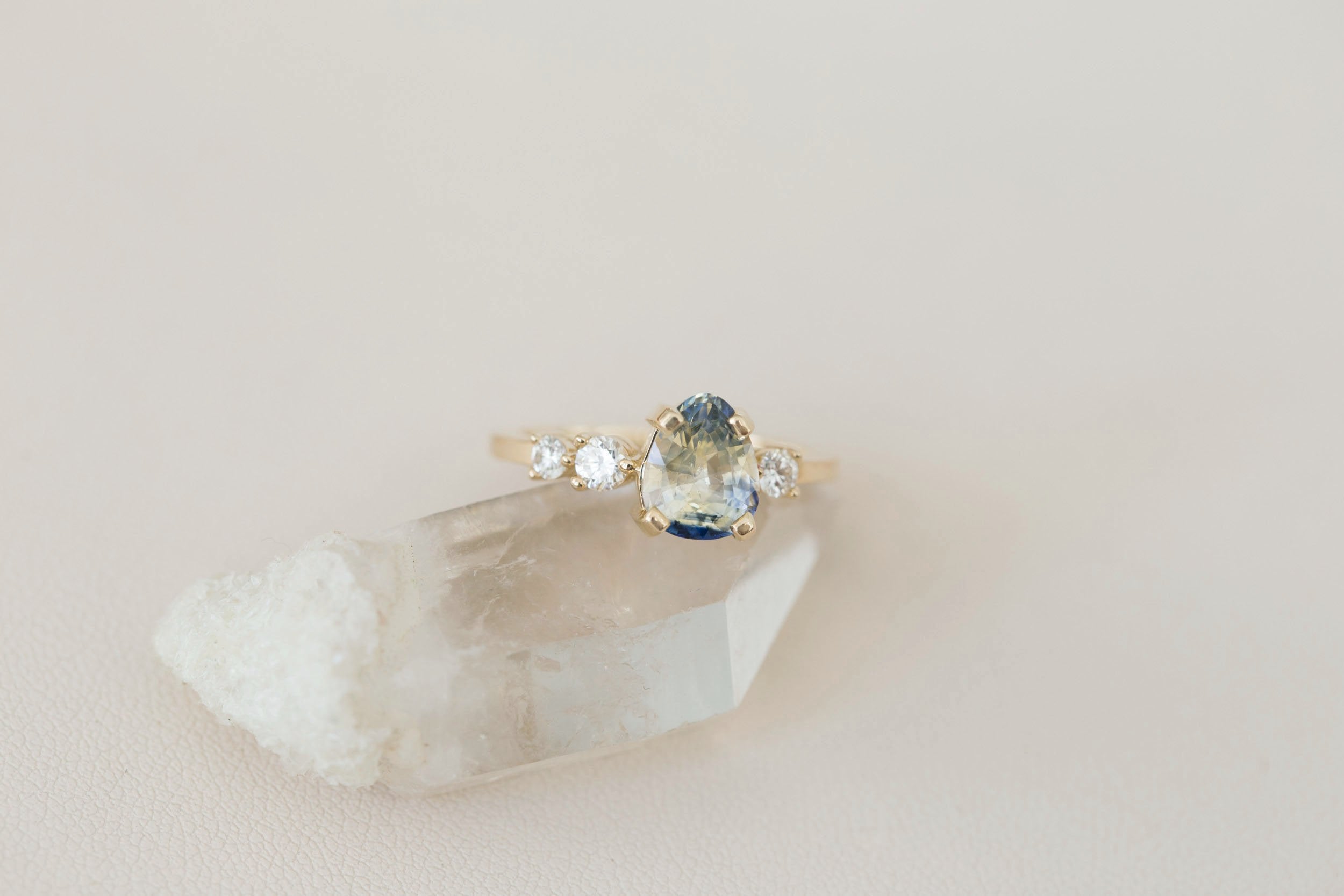 Cassia Ring | Bicolor Pale Yellow and Blue Sapphire + Diamond Asymmetrical Engagement Ring 1.96 ct | 14k Recycled Gold | One of a Kind
