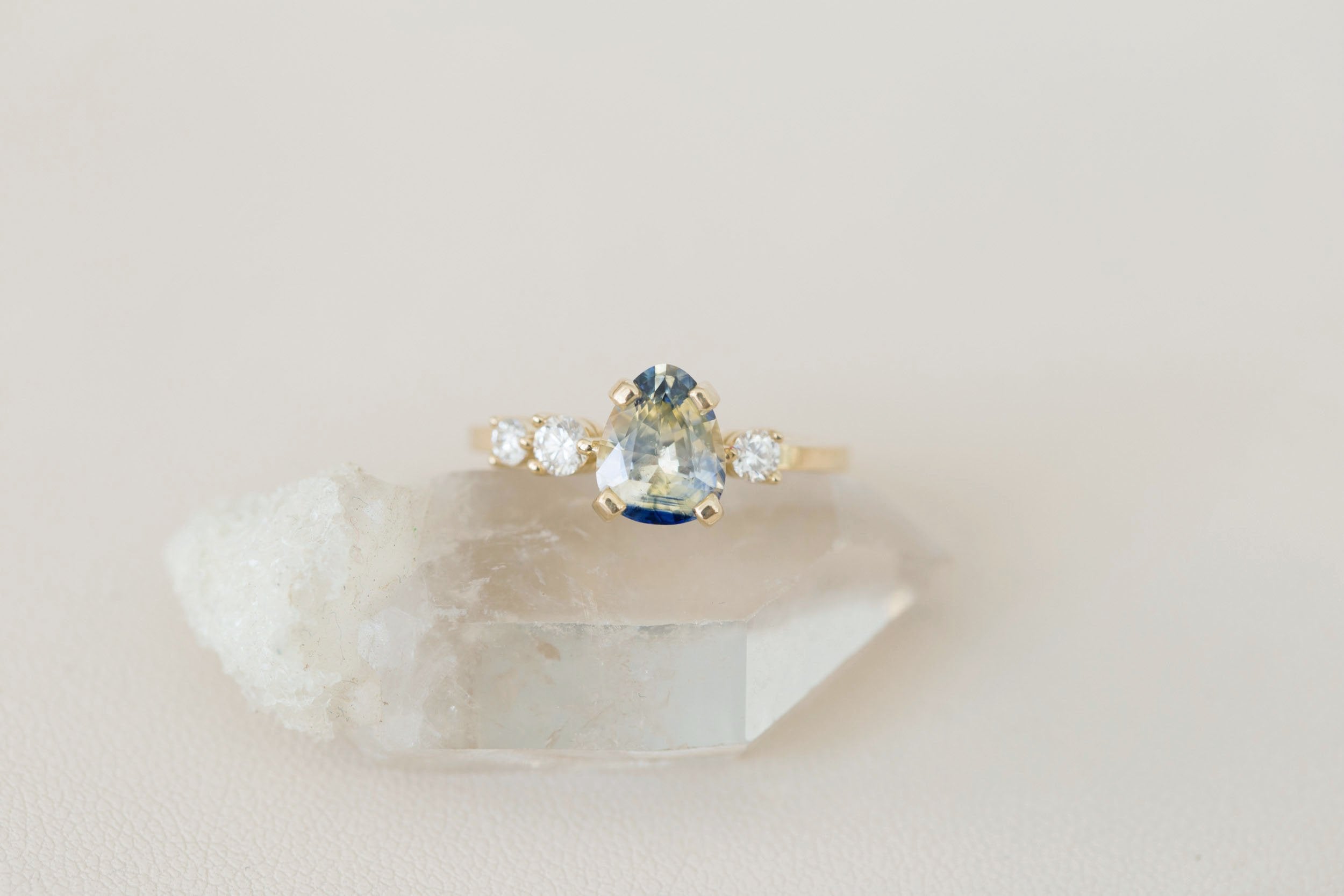 Cassia Ring | Bicolor Pale Yellow and Blue Sapphire + Diamond Asymmetrical Engagement Ring 1.96 ct | 14k Recycled Gold | One of a Kind
