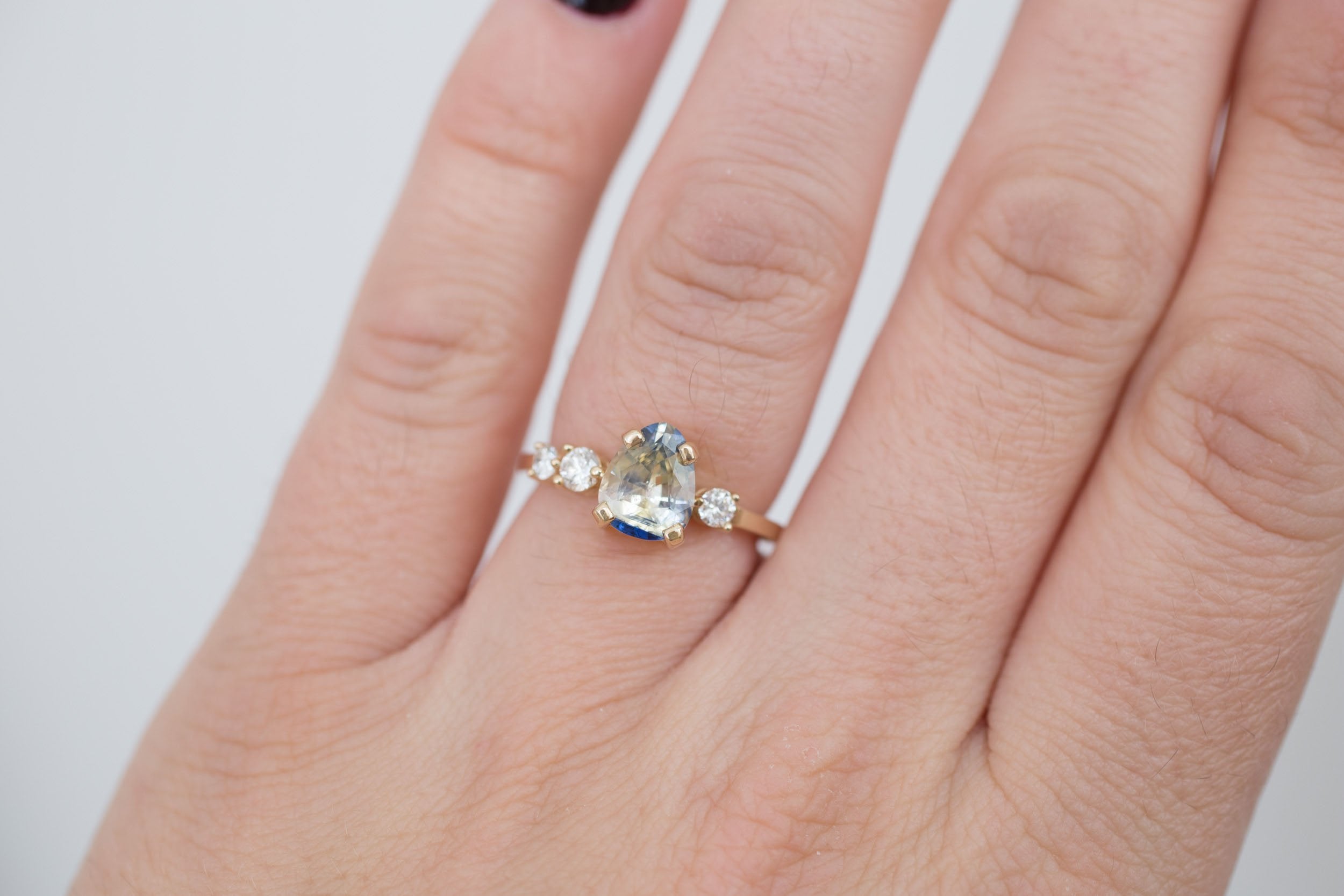 Cassia Ring | Bicolor Pale Yellow and Blue Sapphire + Diamond Asymmetrical Engagement Ring 1.96 ct | 14k Recycled Gold | One of a Kind