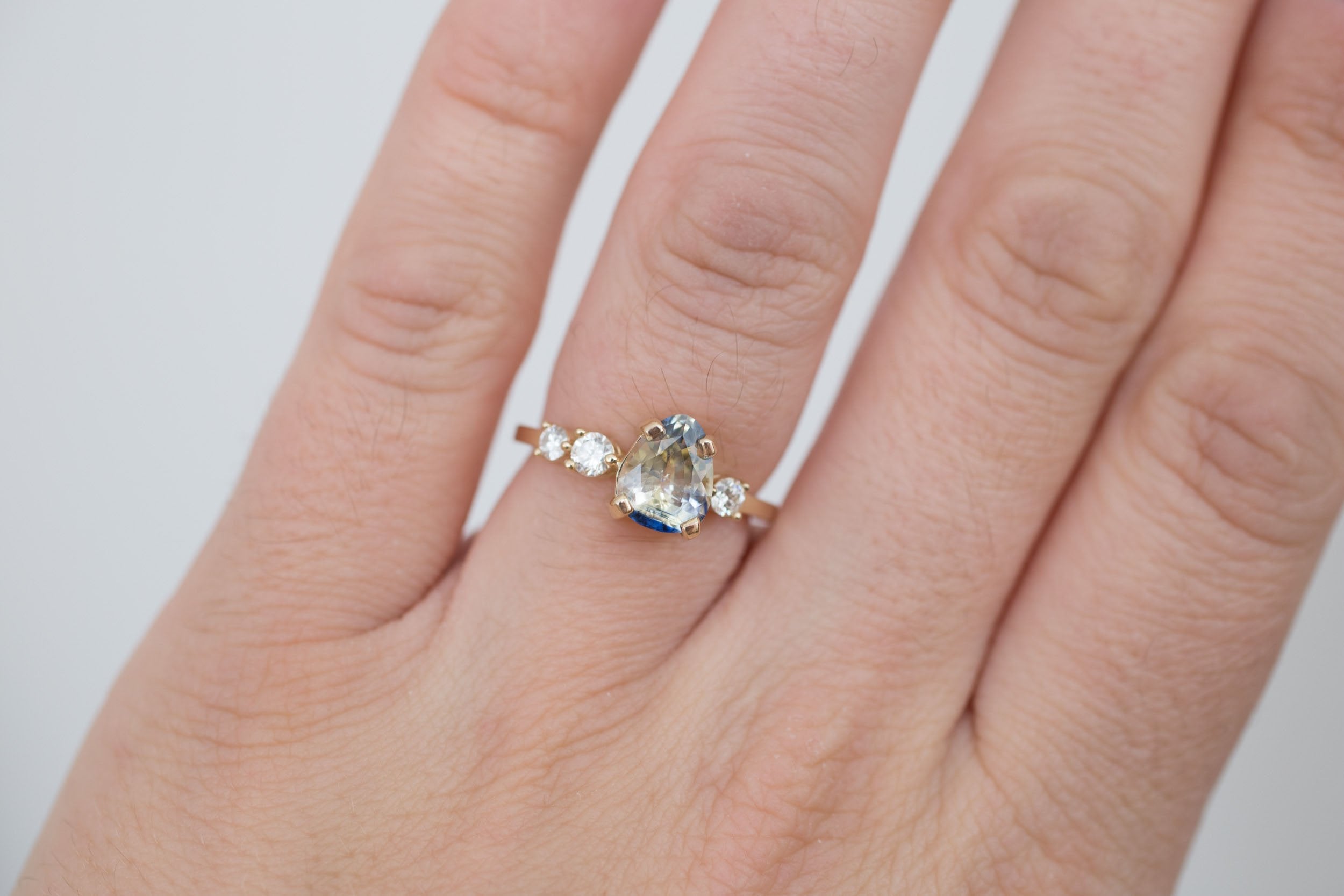 Cassia Ring | Bicolor Pale Yellow and Blue Sapphire + Diamond Asymmetrical Engagement Ring 1.96 ct | 14k Recycled Gold | One of a Kind