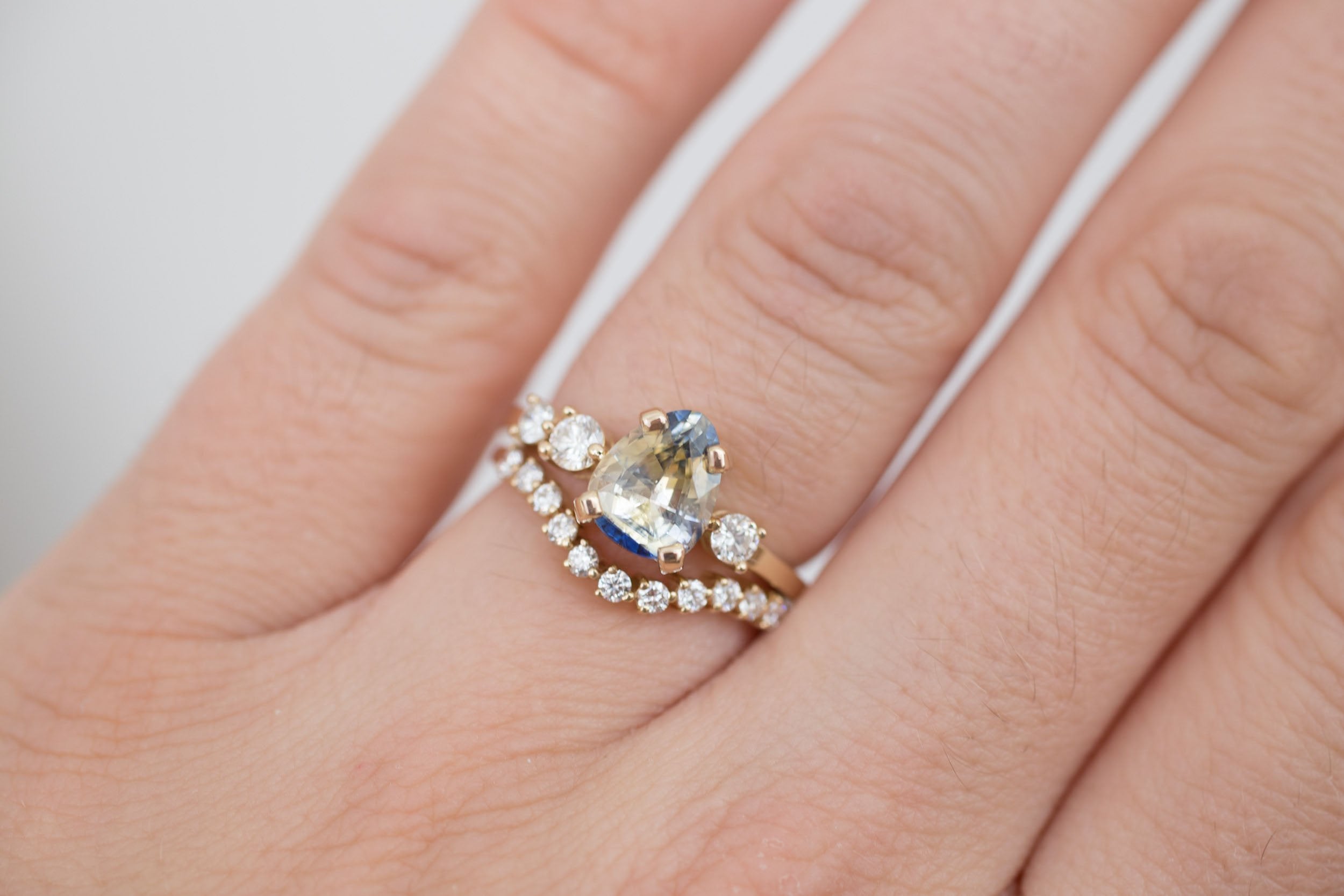 Cassia Ring | Bicolor Pale Yellow and Blue Sapphire + Diamond Asymmetrical Engagement Ring 1.96 ct | 14k Recycled Gold | One of a Kind