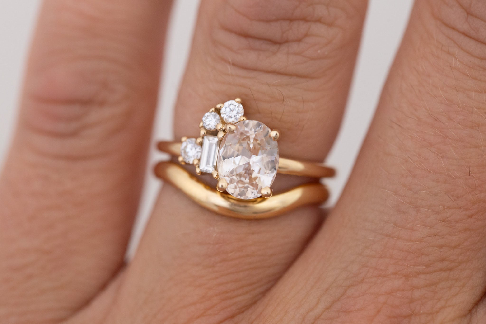 Freya Ring | Apricot Sapphire + Diamond Cluster Engagement Ring 1.96 ct | 14k Recycled Gold | One of a Kind