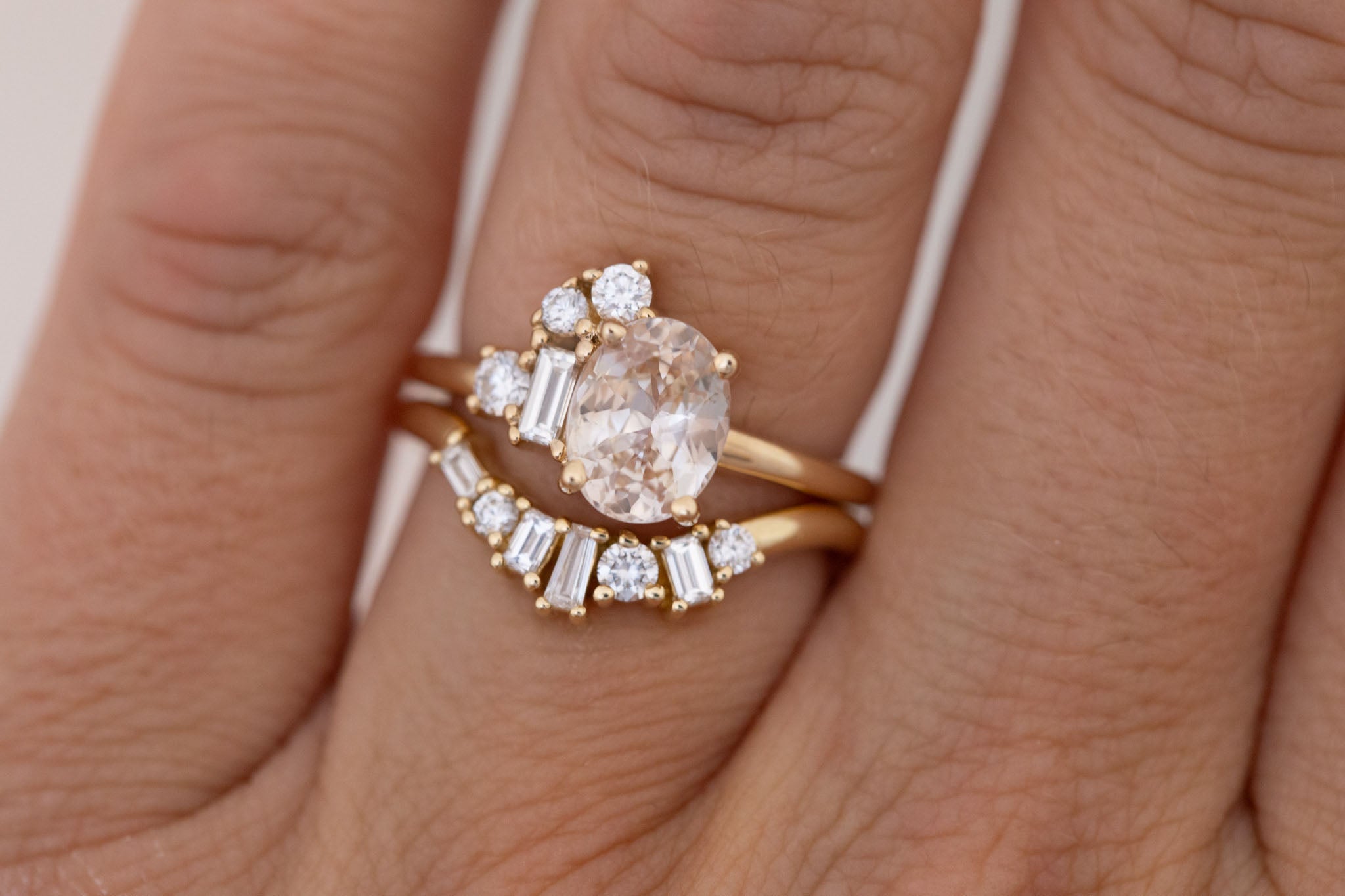 Freya Ring | Apricot Sapphire + Diamond Cluster Engagement Ring 1.96 ct | 14k Recycled Gold | One of a Kind