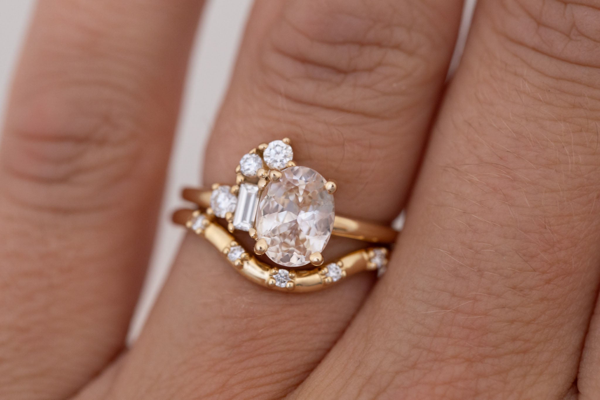 Freya Ring | Apricot Sapphire + Diamond Cluster Engagement Ring 1.96 ct | 14k Recycled Gold | One of a Kind