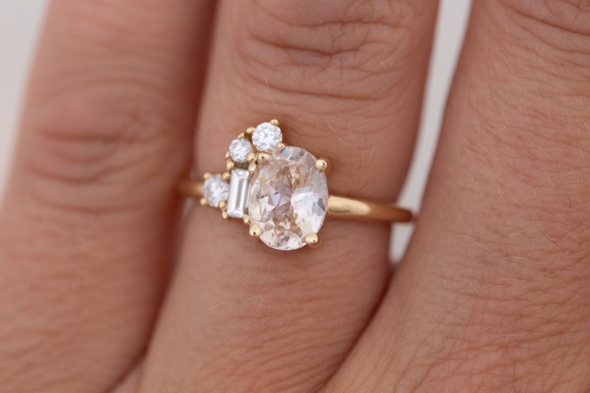 Freya Ring | Apricot Sapphire + Diamond Cluster Engagement Ring 1.96 ct | 14k Recycled Gold | One of a Kind