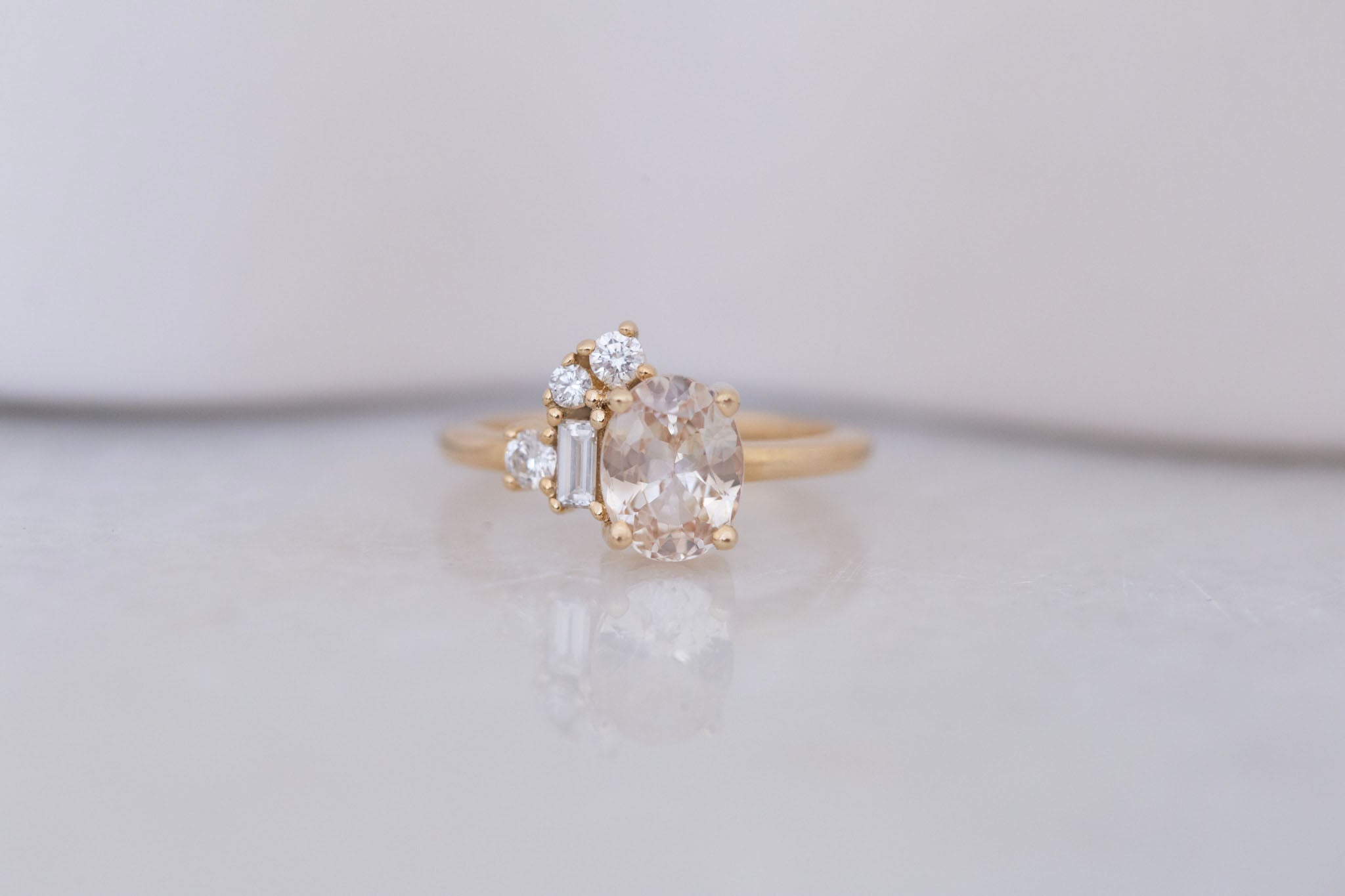 Freya Ring | Apricot Sapphire + Diamond Cluster Engagement Ring 1.96 ct | 14k Recycled Gold | One of a Kind