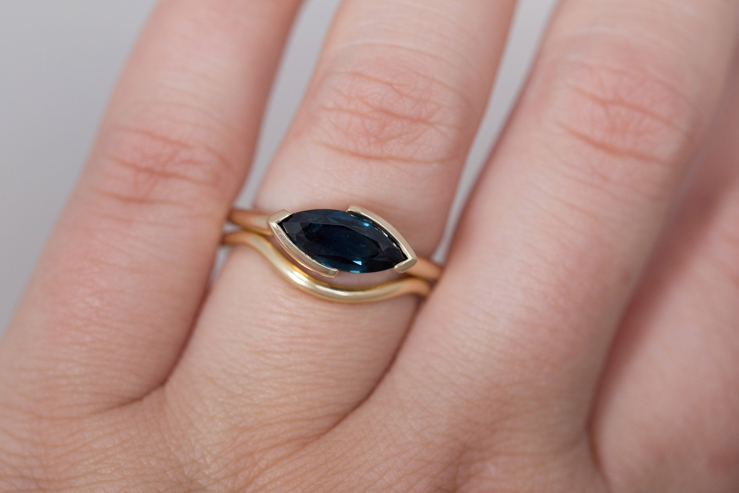 Varda Ring | Deep Blue Marquise Sapphire Engagement Ring 1.97 ct | 14k Recycled Gold | One of a Kind