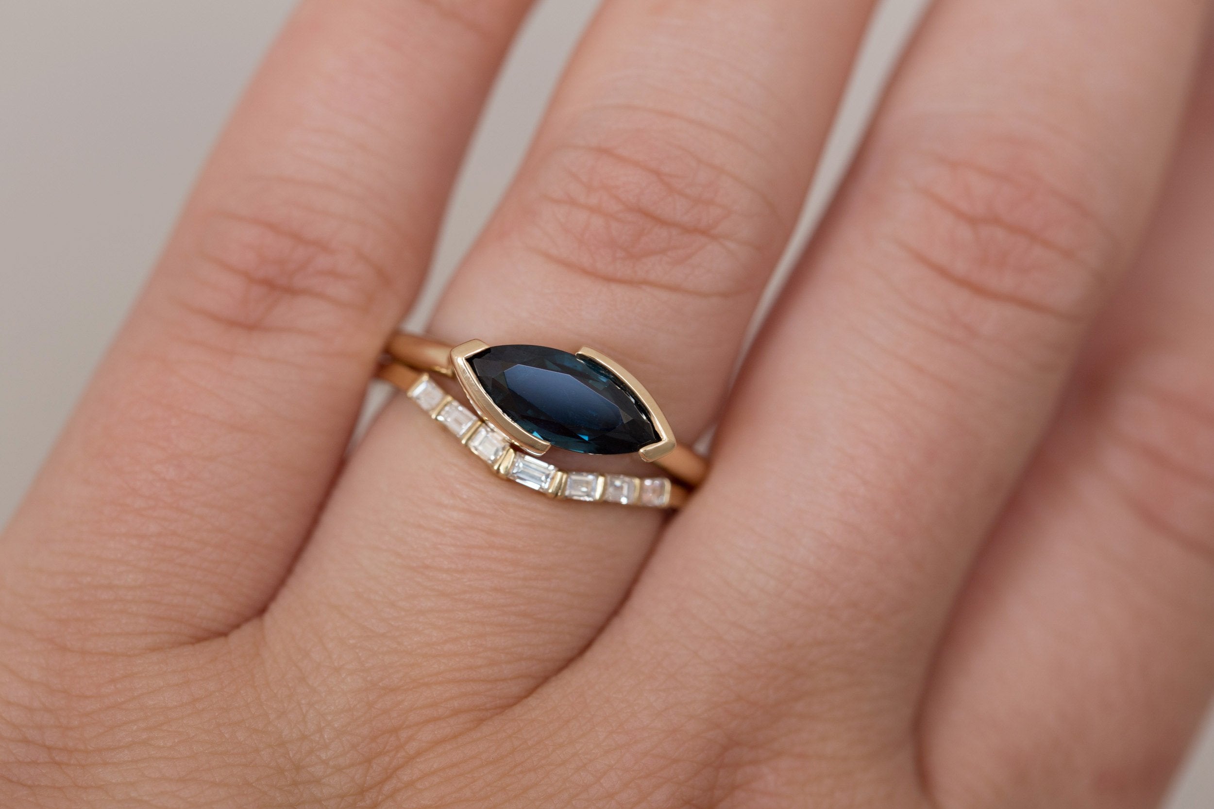 Varda Ring | Deep Blue Marquise Sapphire Engagement Ring 1.97 ct | 14k Recycled Gold | One of a Kind