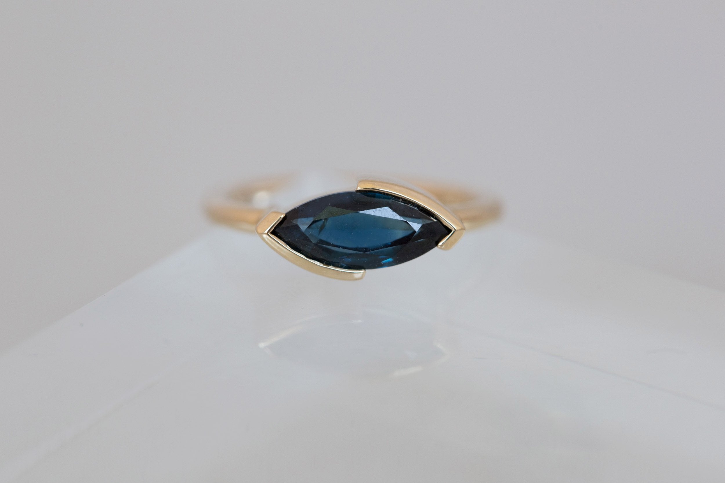 Varda Ring | Deep Blue Marquise Sapphire Engagement Ring 1.97 ct | 14k Recycled Gold | One of a Kind
