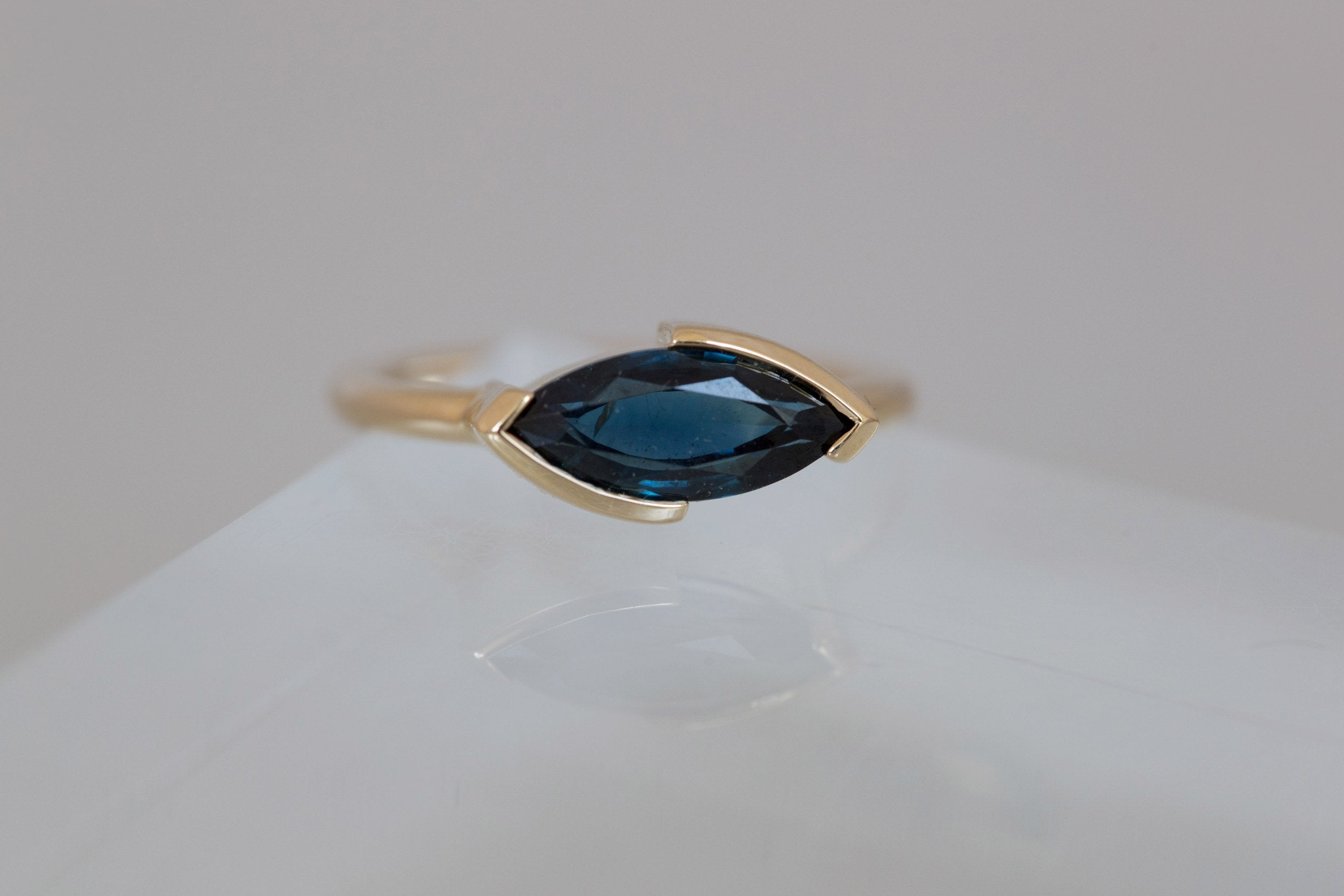 Varda Ring | Deep Blue Marquise Sapphire Engagement Ring 1.97 ct | 14k Recycled Gold | One of a Kind