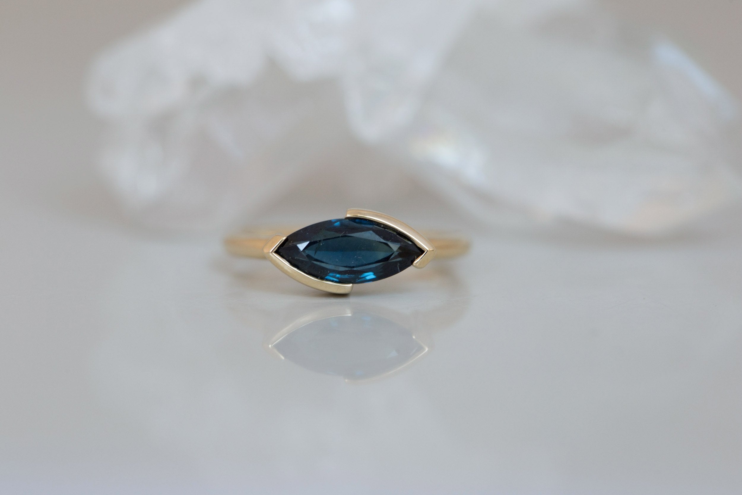 Varda Ring | Deep Blue Marquise Sapphire Engagement Ring 1.97 ct | 14k Recycled Gold | One of a Kind