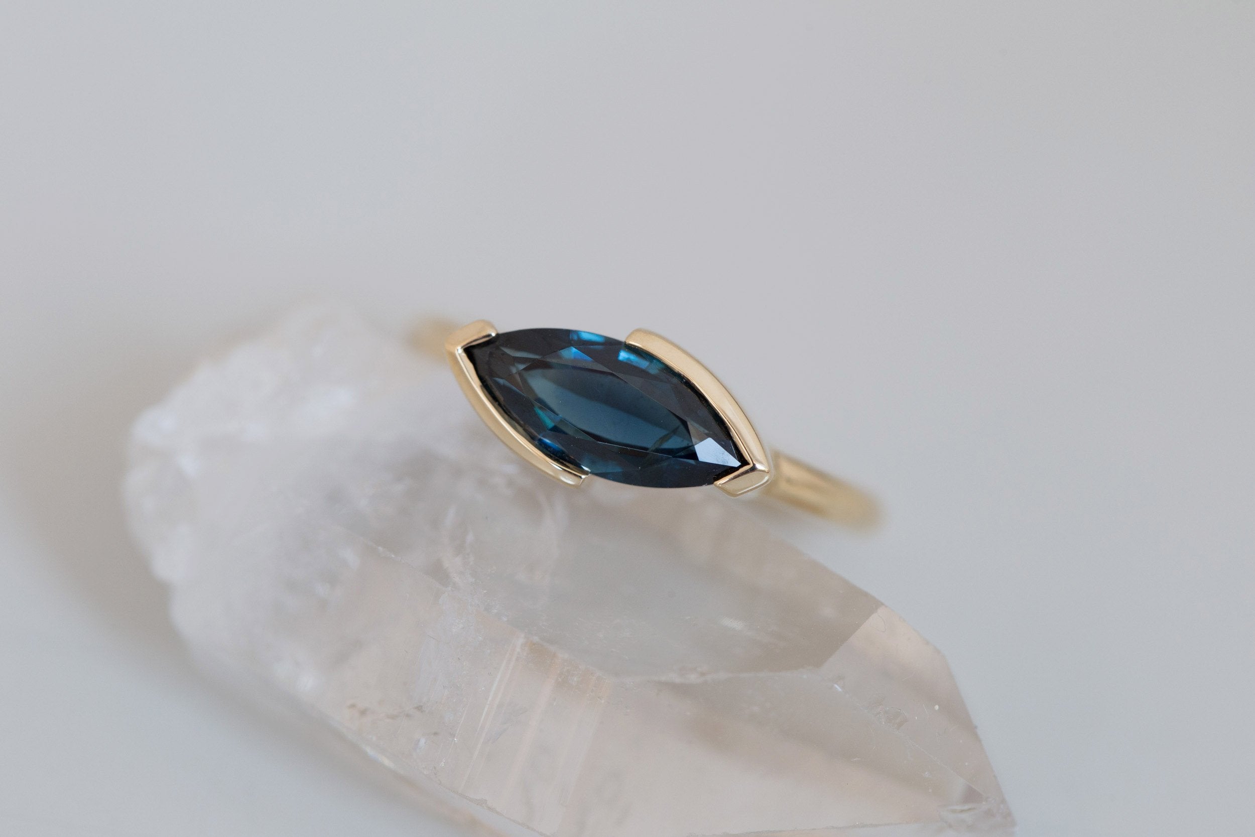 Varda Ring | Deep Blue Marquise Sapphire Engagement Ring 1.97 ct | 14k Recycled Gold | One of a Kind