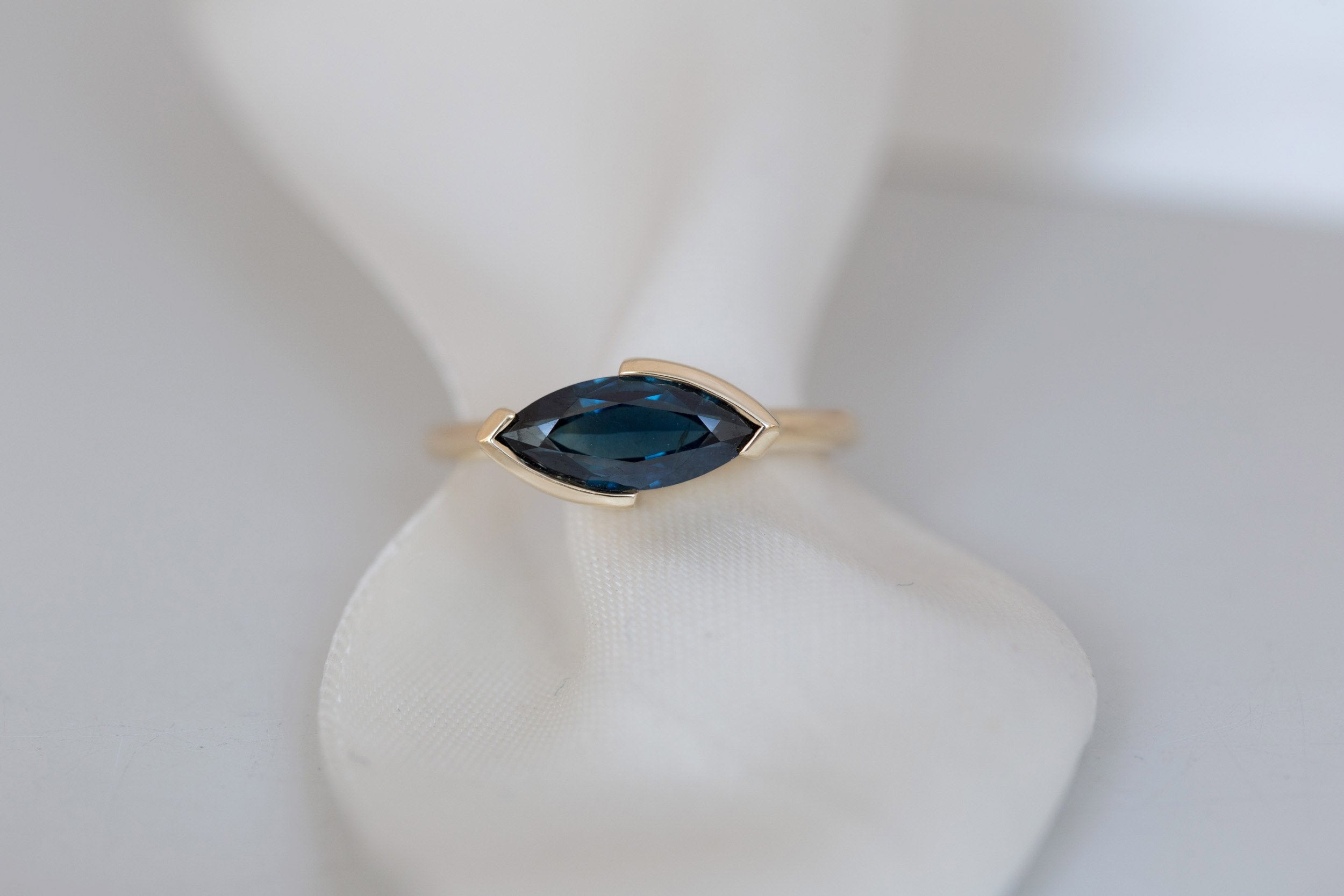 Varda Ring | Deep Blue Marquise Sapphire Engagement Ring 1.97 ct | 14k Recycled Gold | One of a Kind