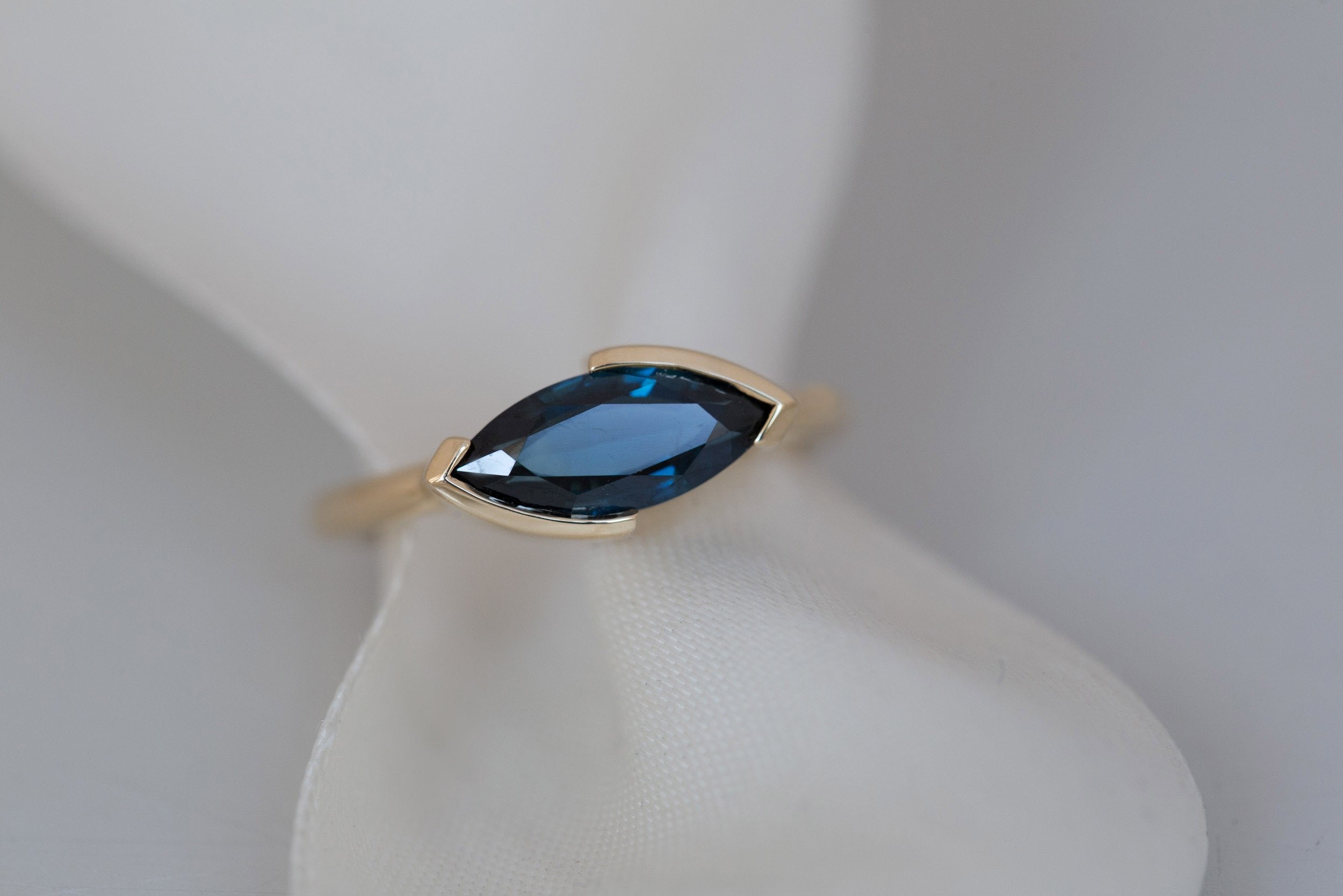 Varda Ring | Deep Blue Marquise Sapphire Engagement Ring 1.97 ct | 14k Recycled Gold | One of a Kind
