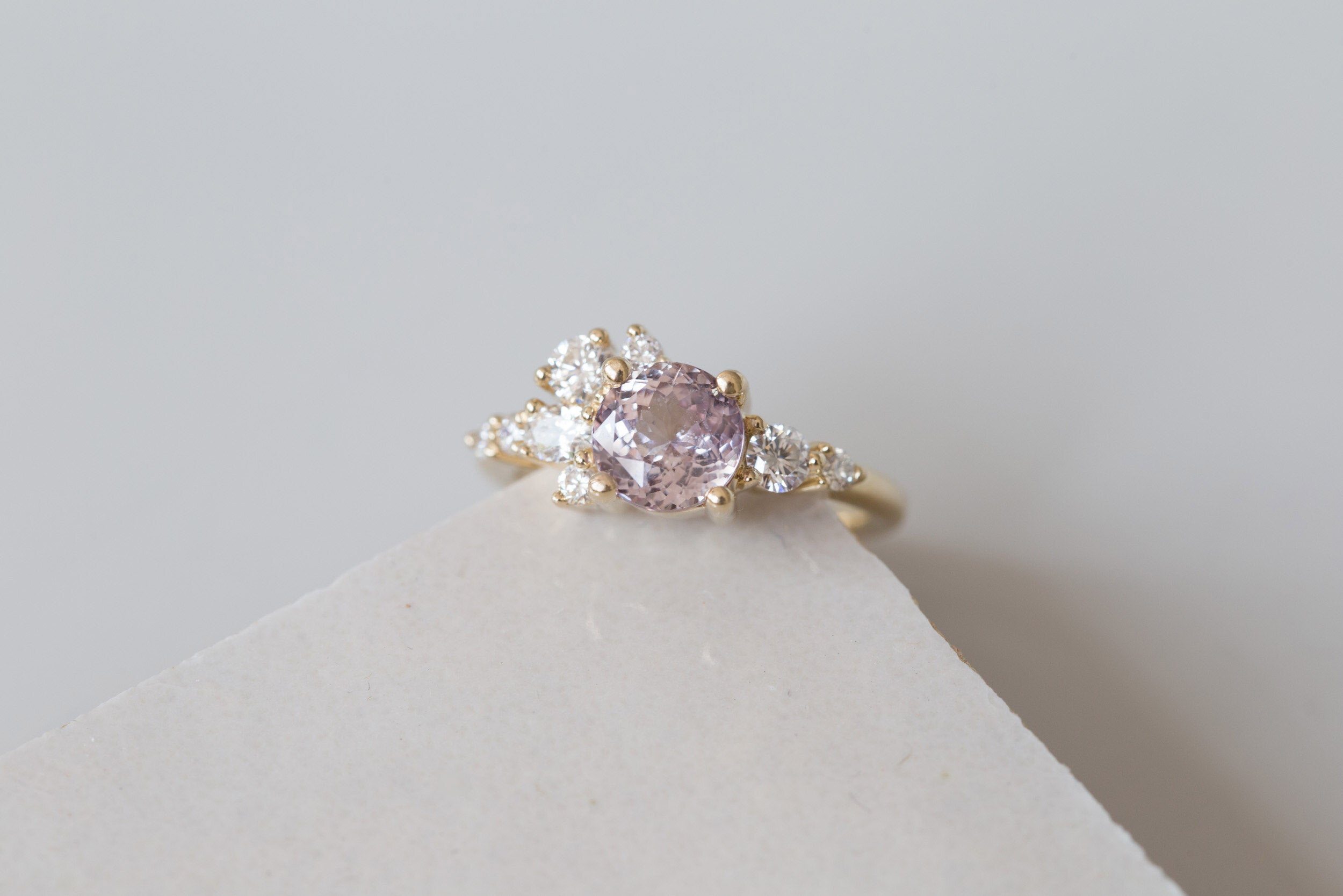 Ilia Ring | Round Lavender Sapphire + Diamond Cluster Engagement Ring 1.97 ct | 14k Recycled Gold | One of a Kind