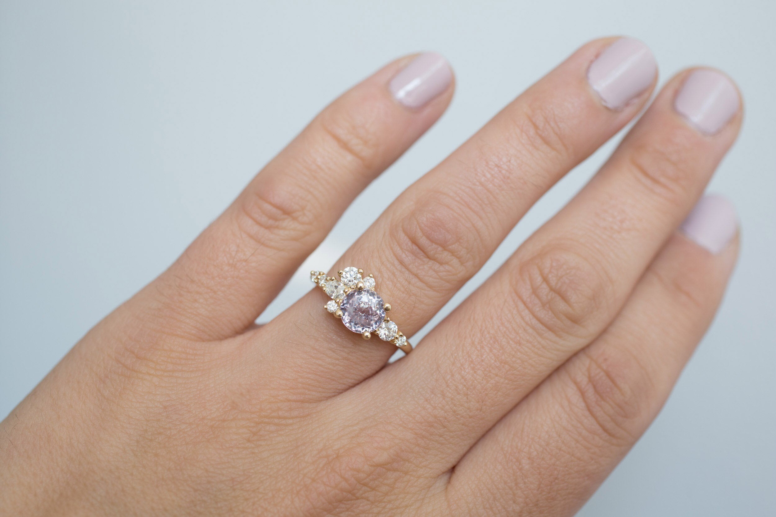Ilia Ring | Round Lavender Sapphire + Diamond Cluster Engagement Ring 1.97 ct | 14k Recycled Gold | One of a Kind