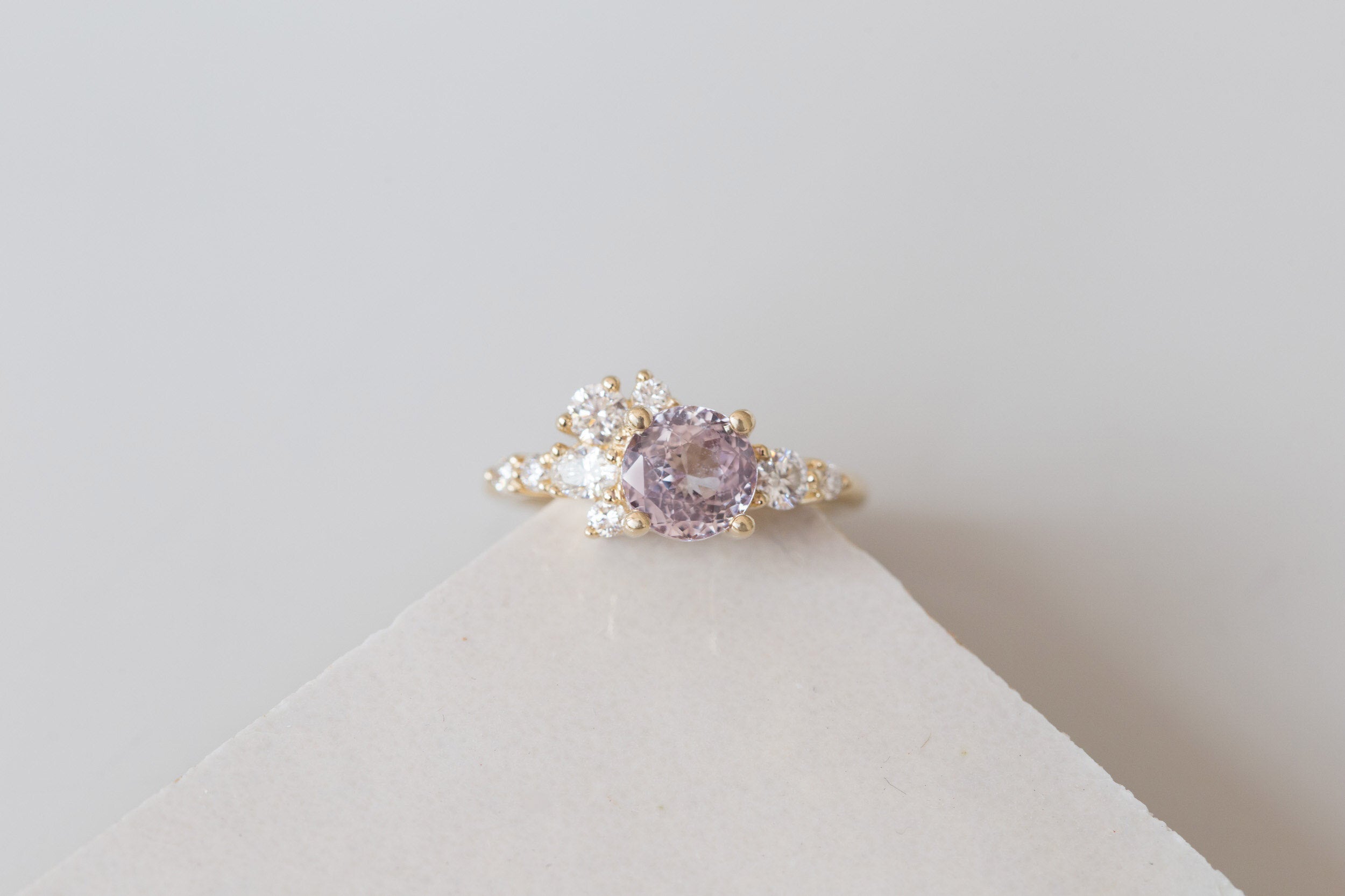 Ilia Ring | Round Lavender Sapphire + Diamond Cluster Engagement Ring 1.97 ct | 14k Recycled Gold | One of a Kind
