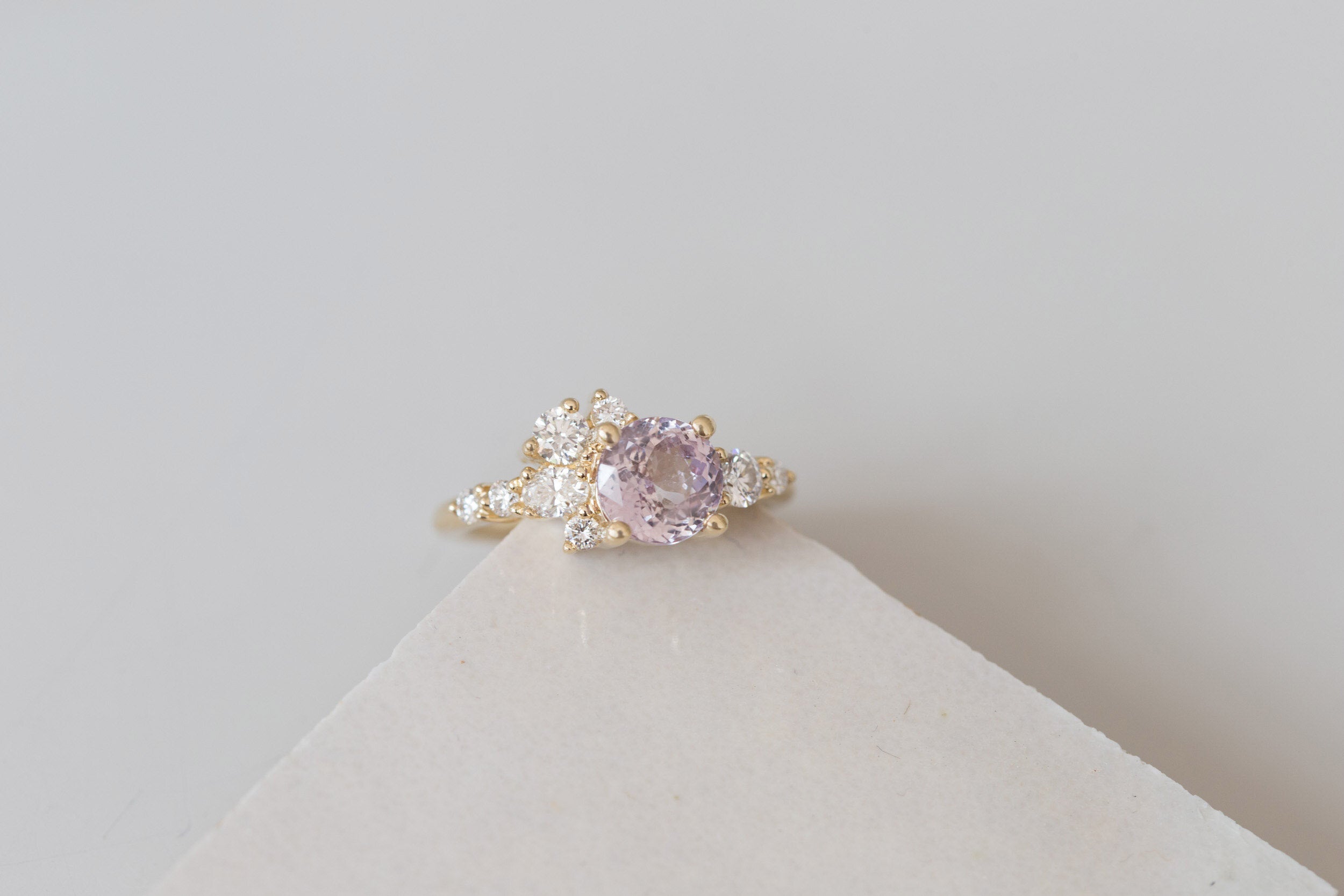 Ilia Ring | Round Lavender Sapphire + Diamond Cluster Engagement Ring 1.97 ct | 14k Recycled Gold | One of a Kind