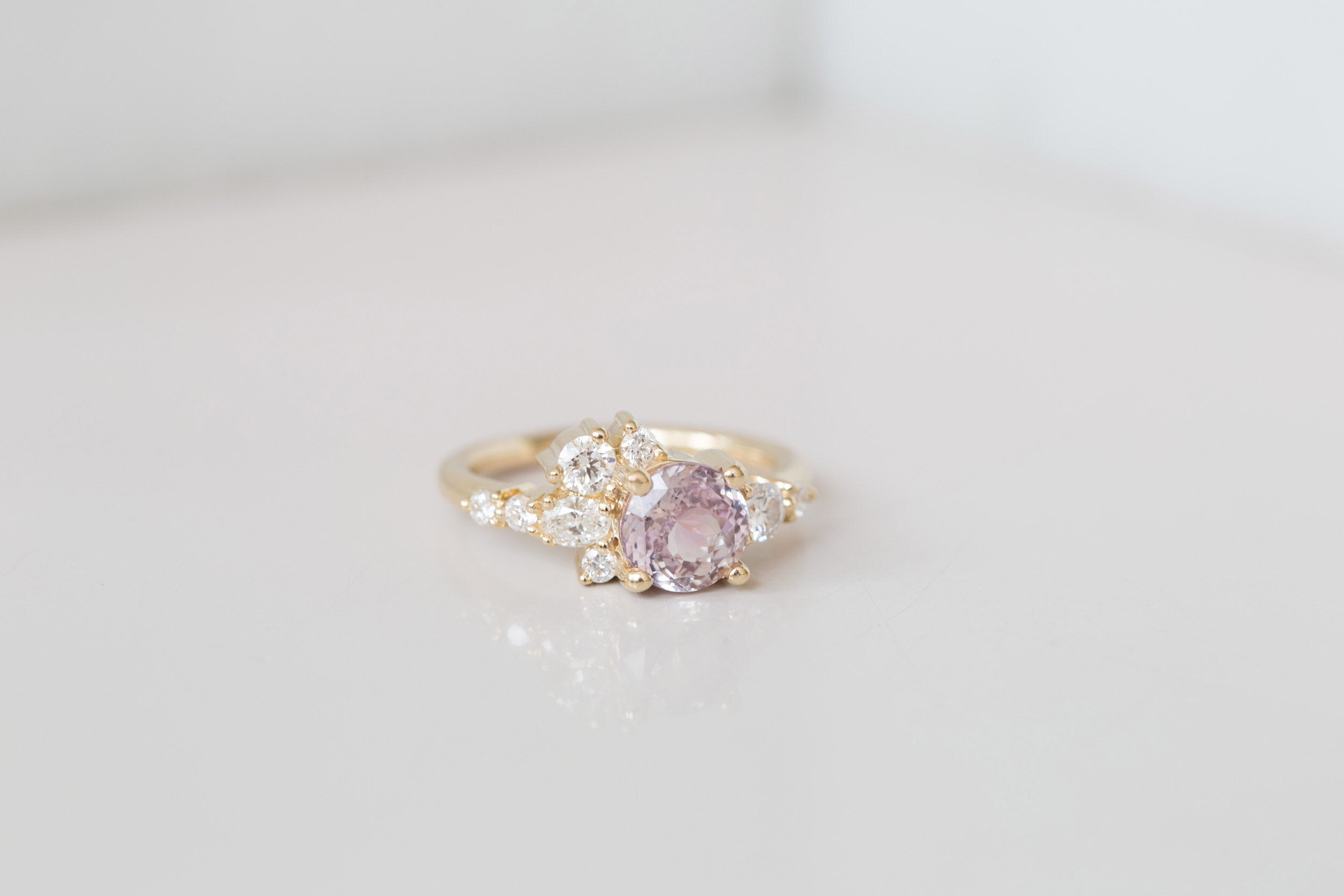 Ilia Ring | Round Lavender Sapphire + Diamond Cluster Engagement Ring 1.97 ct | 14k Recycled Gold | One of a Kind