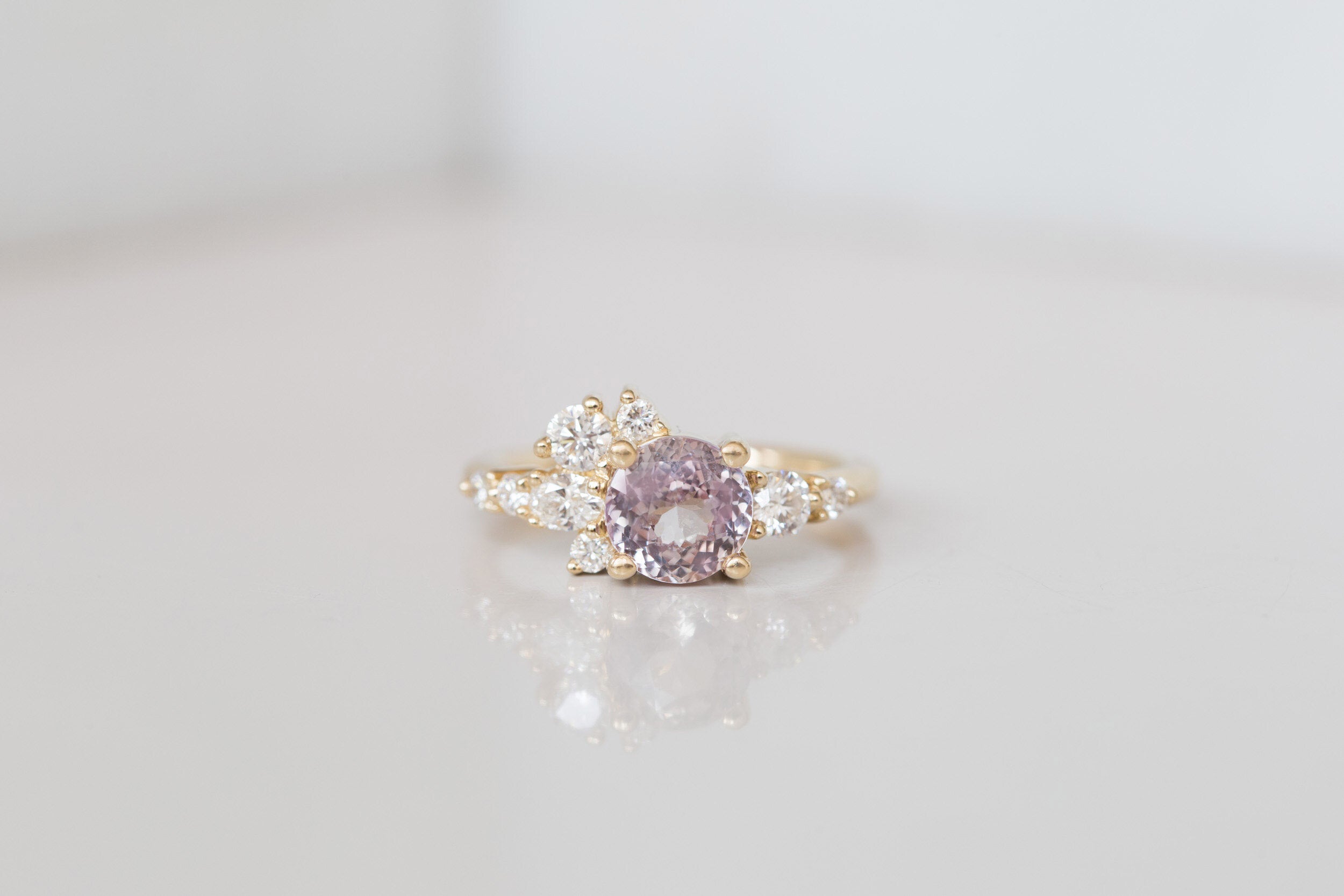 Ilia Ring | Round Lavender Sapphire + Diamond Cluster Engagement Ring 1.97 ct | 14k Recycled Gold | One of a Kind