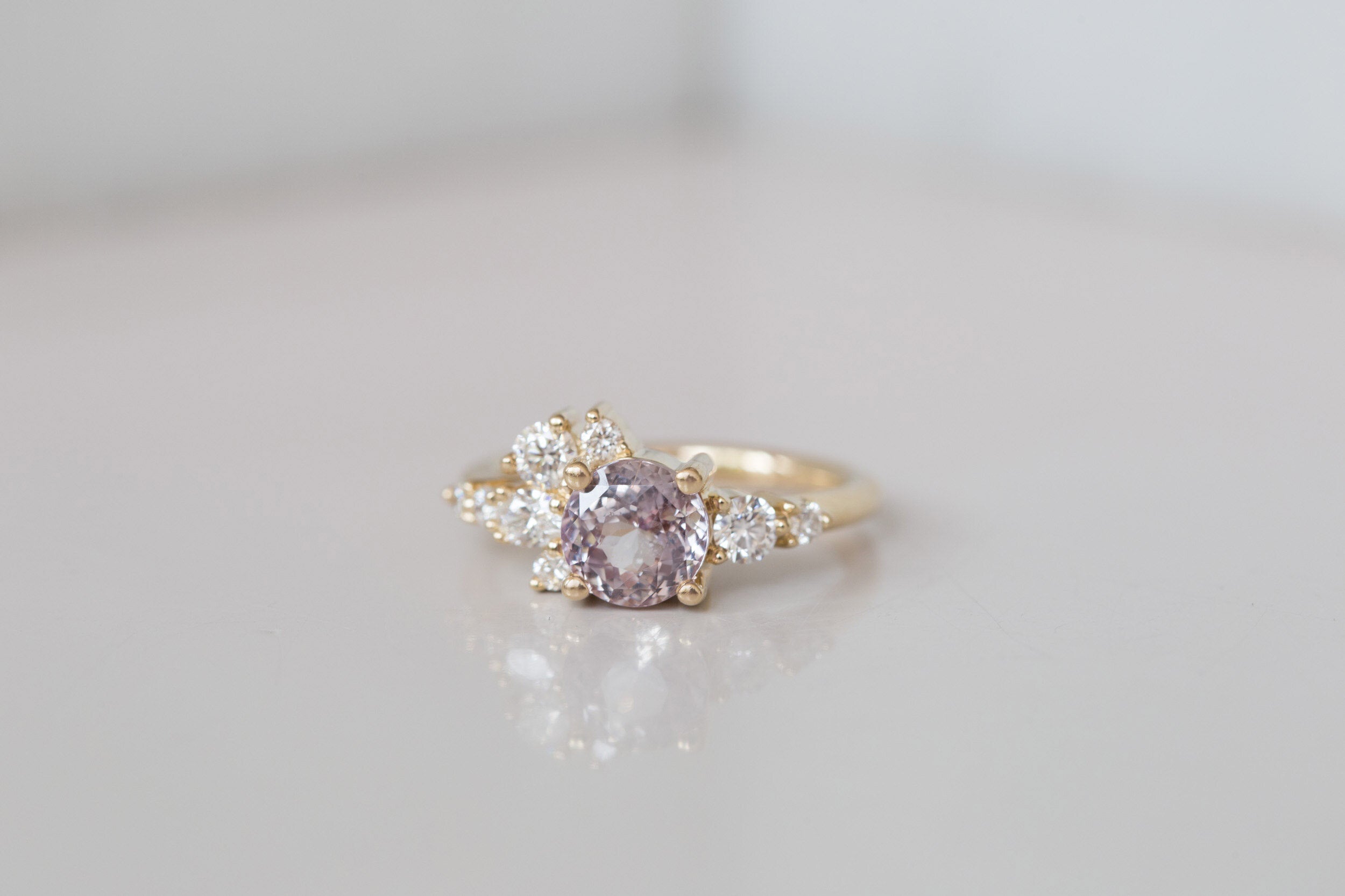 Ilia Ring | Round Lavender Sapphire + Diamond Cluster Engagement Ring 1.97 ct | 14k Recycled Gold | One of a Kind
