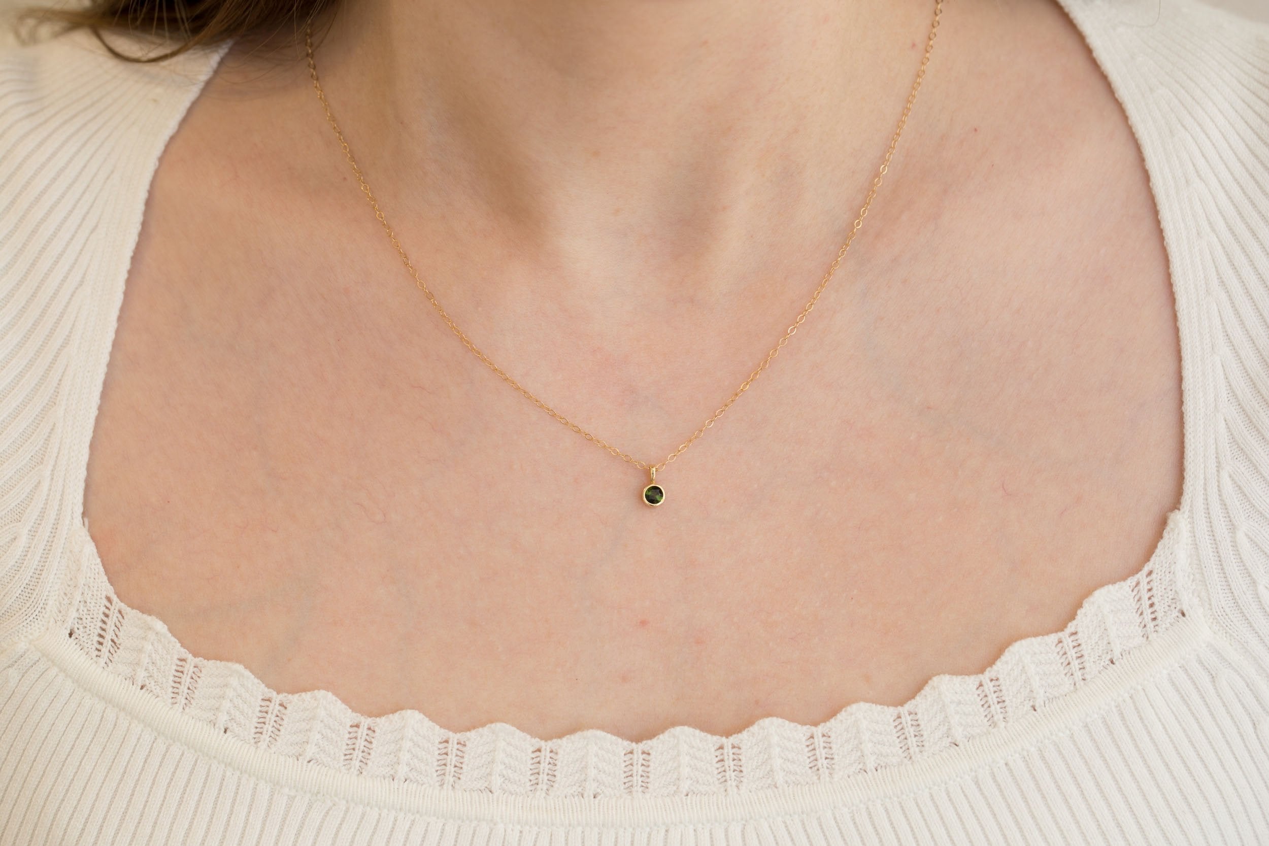 Green Tourmaline Necklace | The Birthstone Collection | October | 14k Recycled Gold