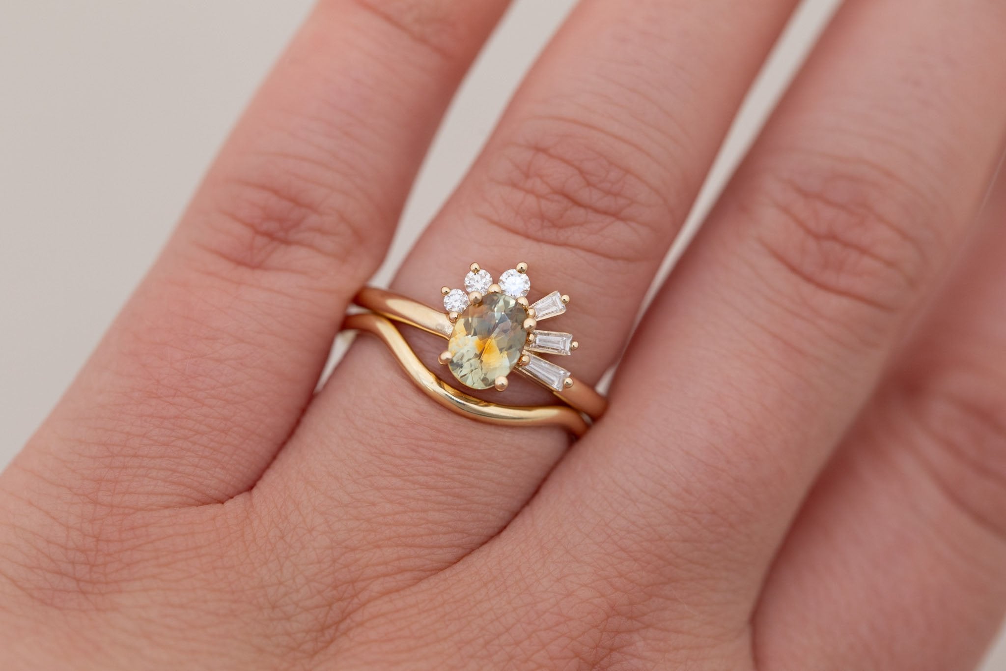 Sol Ring | Bicolor Montana Sapphire + Baguette and Round Diamond Cluster Engagement Ring 1.00 ct | 14k Recycled Gold | One of a Kind
