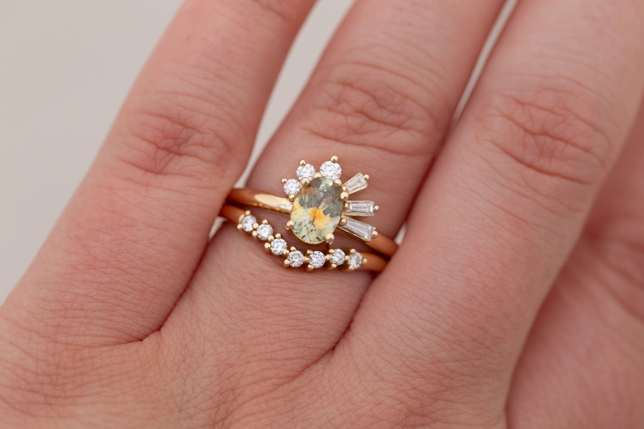 Sol Ring | Bicolor Montana Sapphire + Baguette and Round Diamond Cluster Engagement Ring 1.00 ct | 14k Recycled Gold | One of a Kind