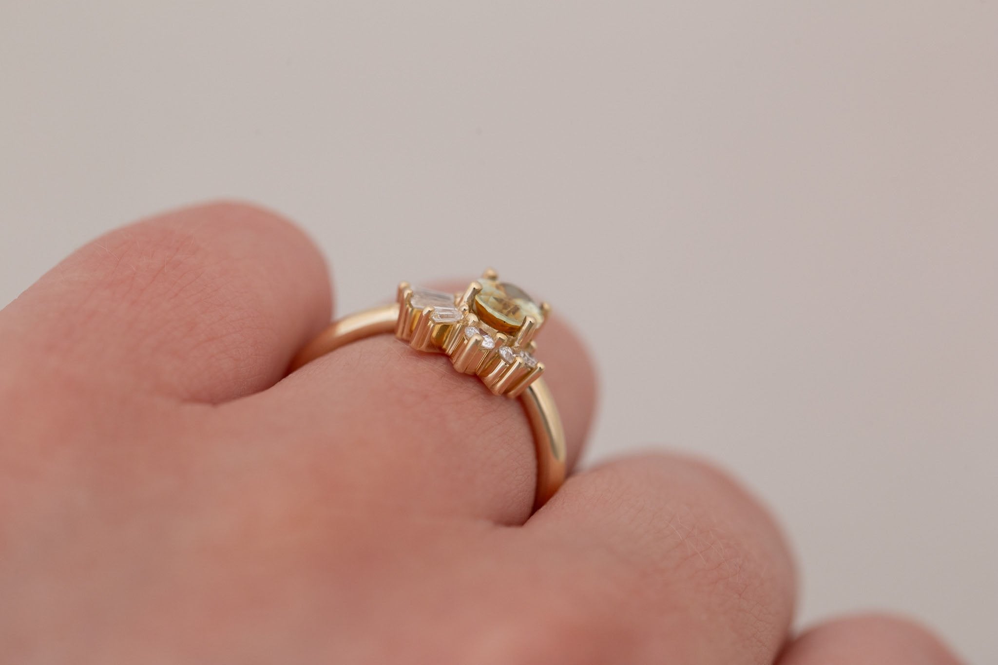 Sol Ring | Bicolor Montana Sapphire + Baguette and Round Diamond Cluster Engagement Ring 1.00 ct | 14k Recycled Gold | One of a Kind