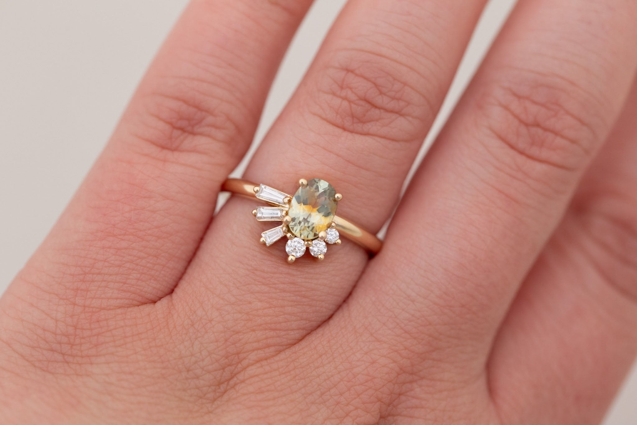 Sol Ring | Bicolor Montana Sapphire + Baguette and Round Diamond Cluster Engagement Ring 1.00 ct | 14k Recycled Gold | One of a Kind